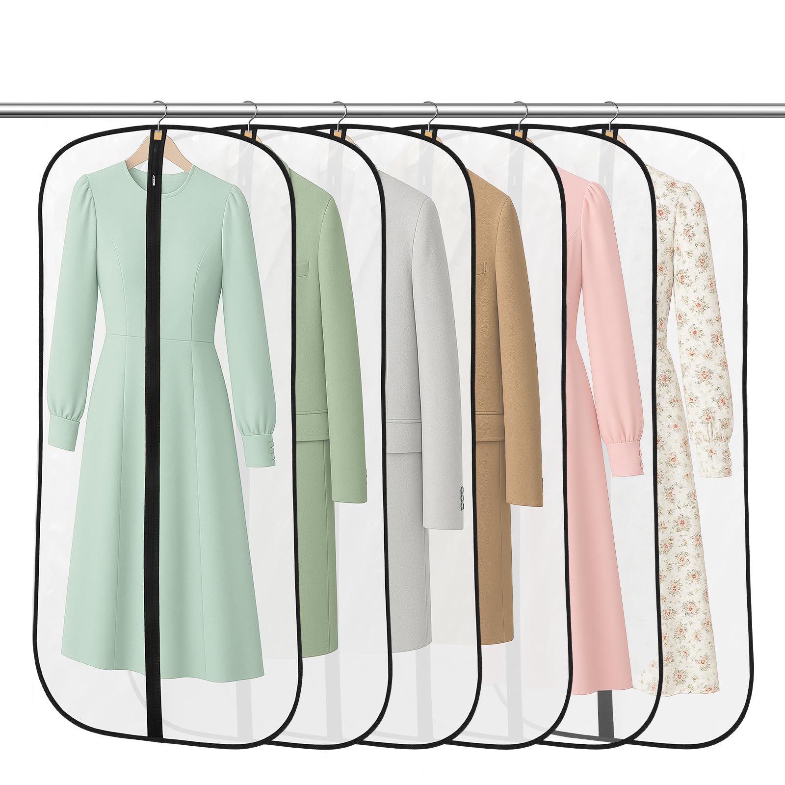 6 Pack Garment Bags 60 * 120cm, 47in PEVA Translucent Clothes Covers, Garment Covers, Dress Organizer Bags Used To Protect Shirts, Winter Coats, Jackets, Evening Dresses and Other Garments