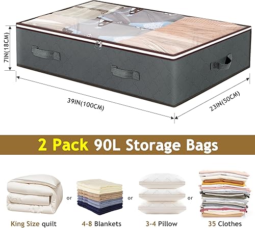 Miniatura 4 de Idle Way Contenedores de almacenamiento debajo de la cama con ruedas, paquete de 2 y bolsas de almacenamiento de 90 litros, 2 unidades, montaje sin