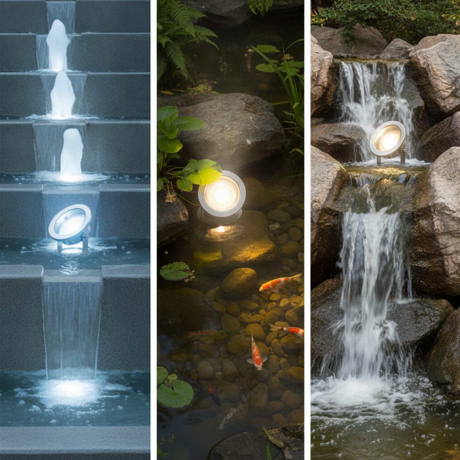 Harilla Unterwasser Landschaftslampe Unterwasserleuchte Teichlampe Gehäuse aus Edelstahl 304 mit Fester Rundbasis Und Bohrungen Schützende Frontscheibe für