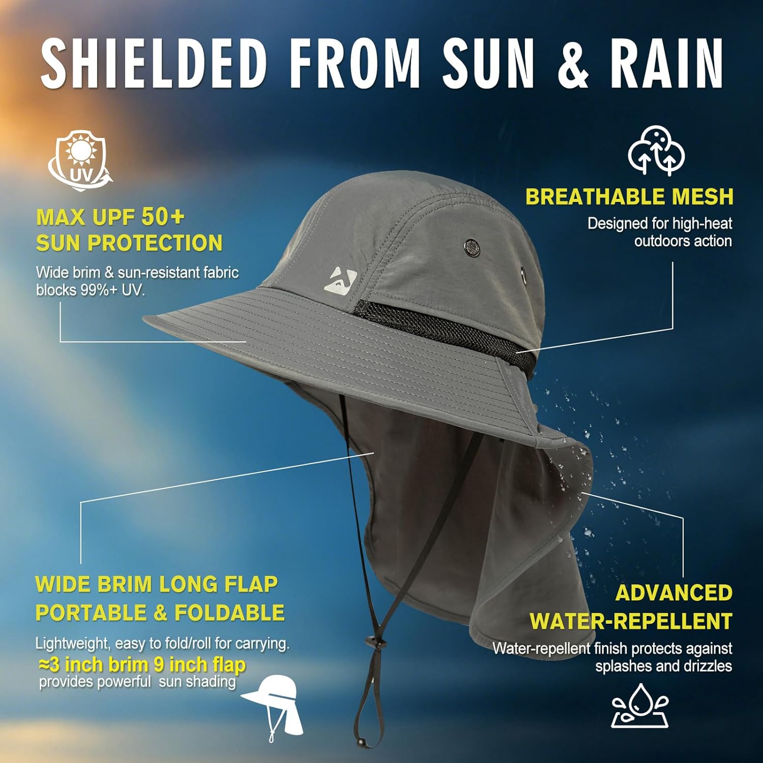 Oversized XL XXL Mens Sun Hat Big Head Neck Flap Shade Waterproof UPF50+ Wide Brim Hat Fishing Safari Hiking - Image 7