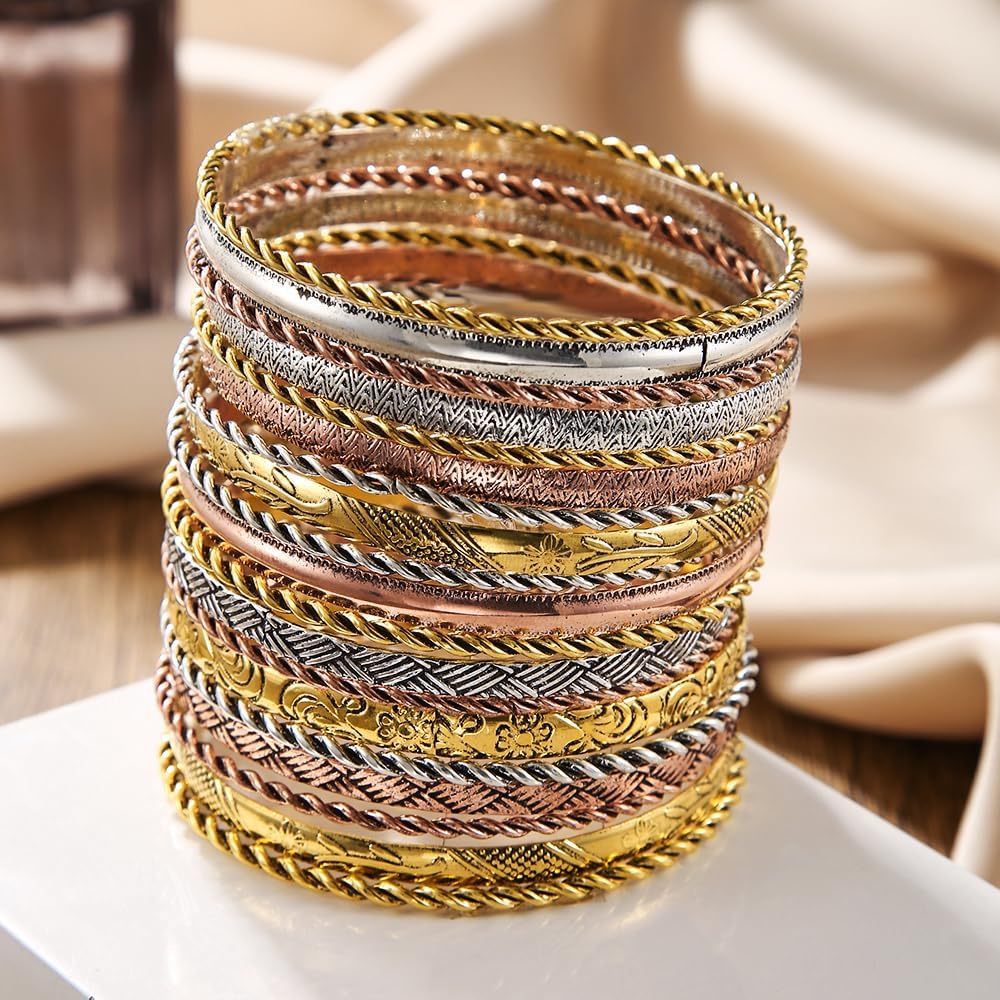 16Pcs Gold Bangle Bracelets for Women - Multi Layer Stackable Textured Bracelets Boho Jewelrys Set. - Image 6