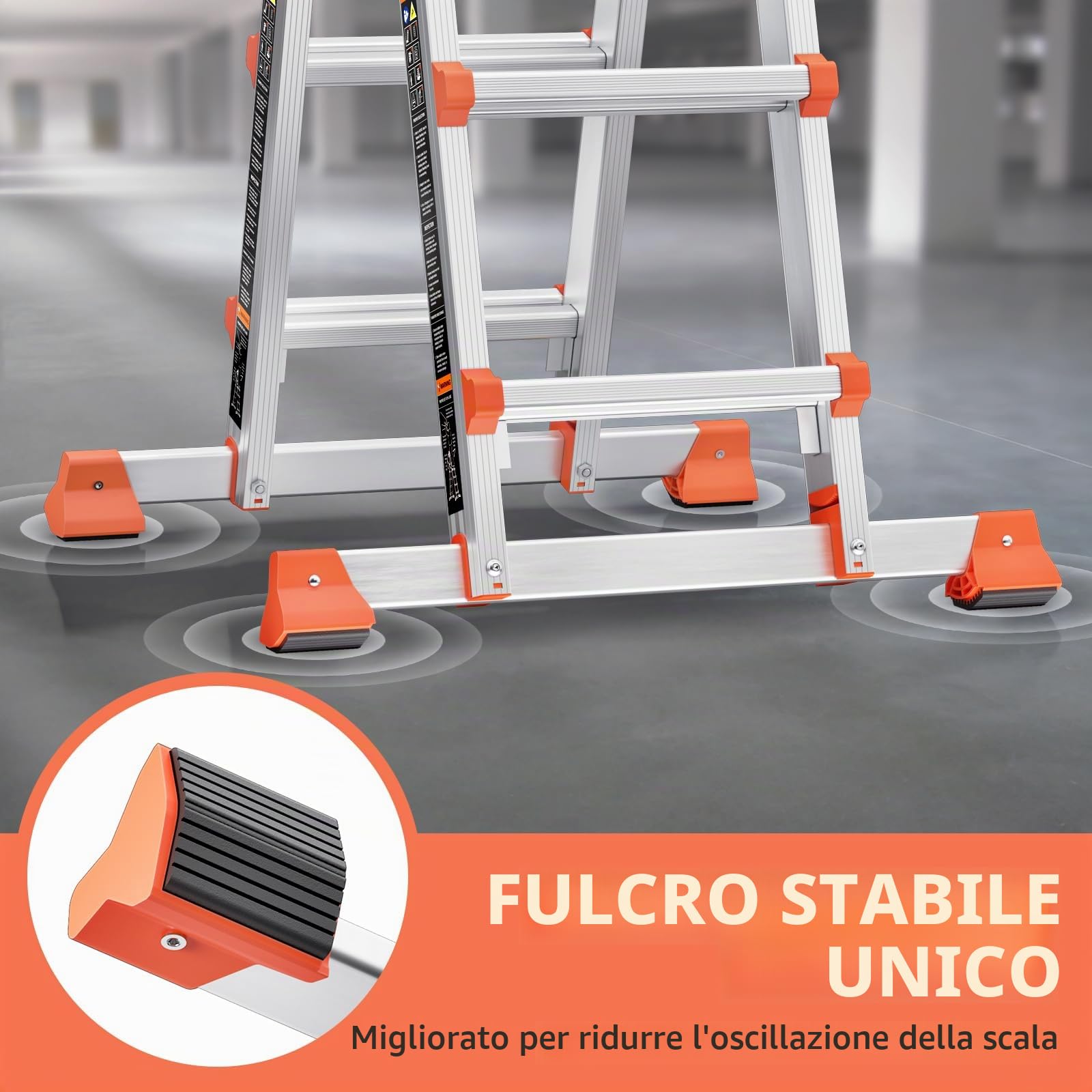 KINGRACK Scala telescopica in alluminio, scala allungabile multifunzionale antiscivolo con barra stabilizzatrice, carico di sicurezza 150kg, scala 4 gradini allungabile per scale, casa, esterno