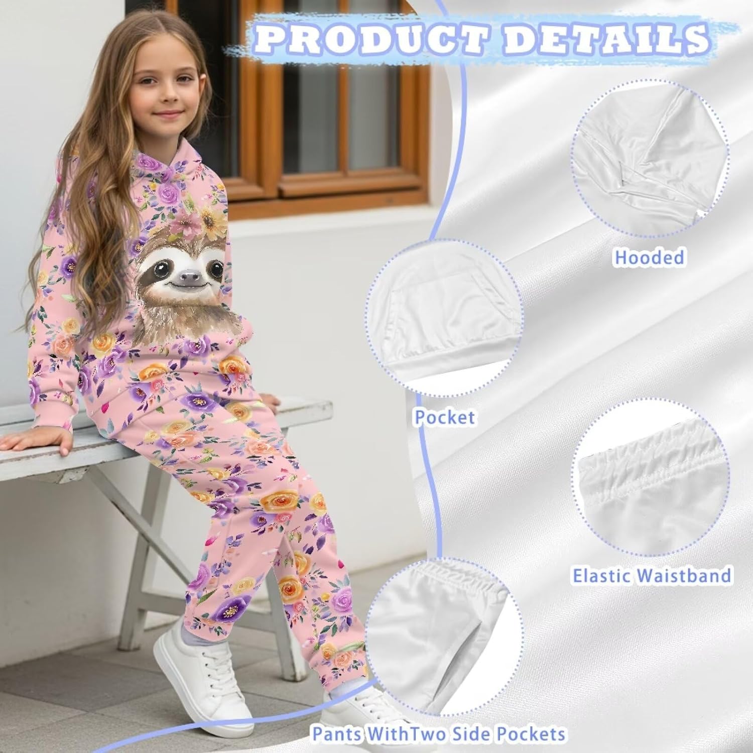 Girls Athletic 2 Piece Loose Sweatshirts and Sweatpants 2 Piece Outfits Soft Long Sleeve Pull Over Outfits Sets
