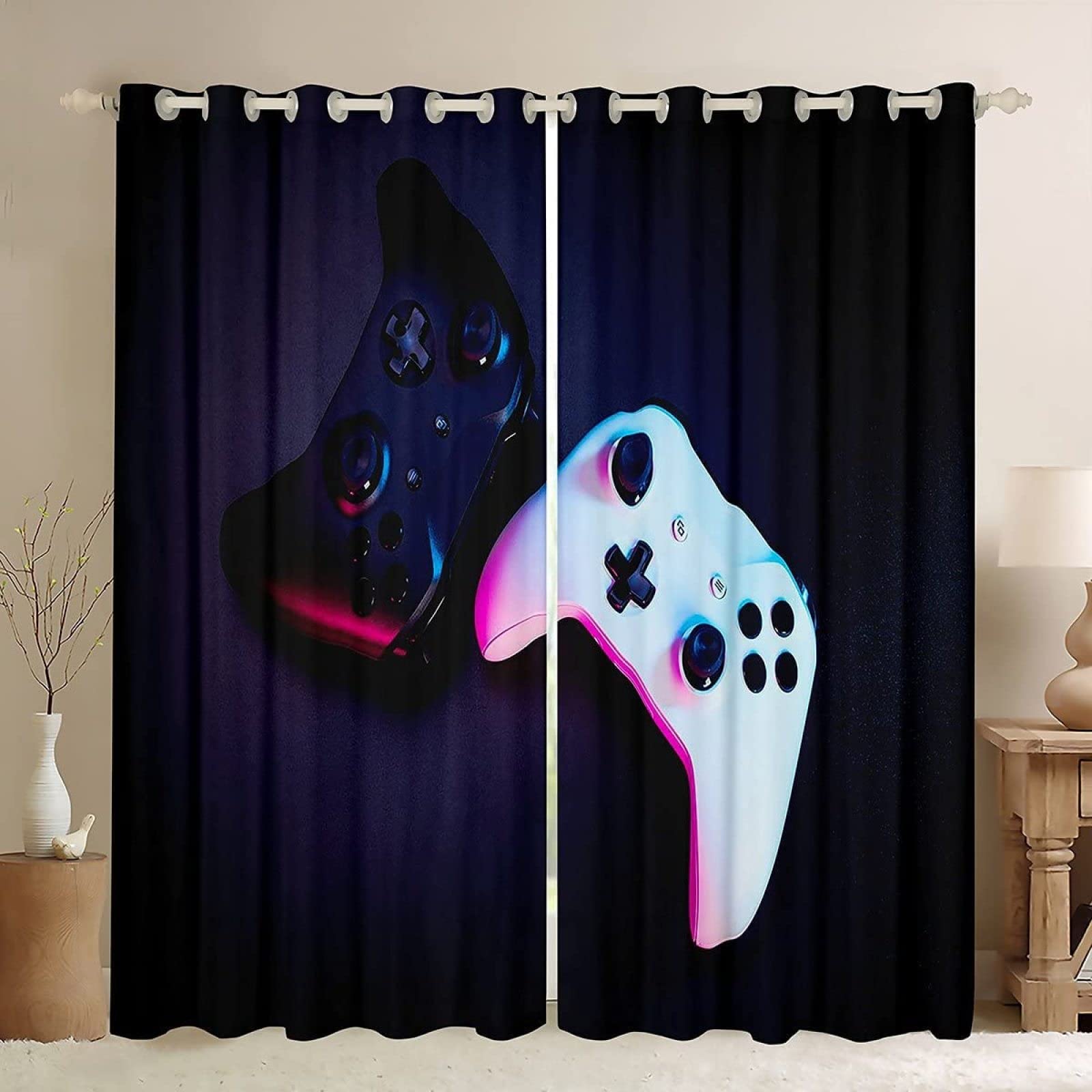 Kurukuru九州本社送料無料Gamepad Black 3D Window Printed Curtains, Game for Insulated Bedro並行輸入 Grommets