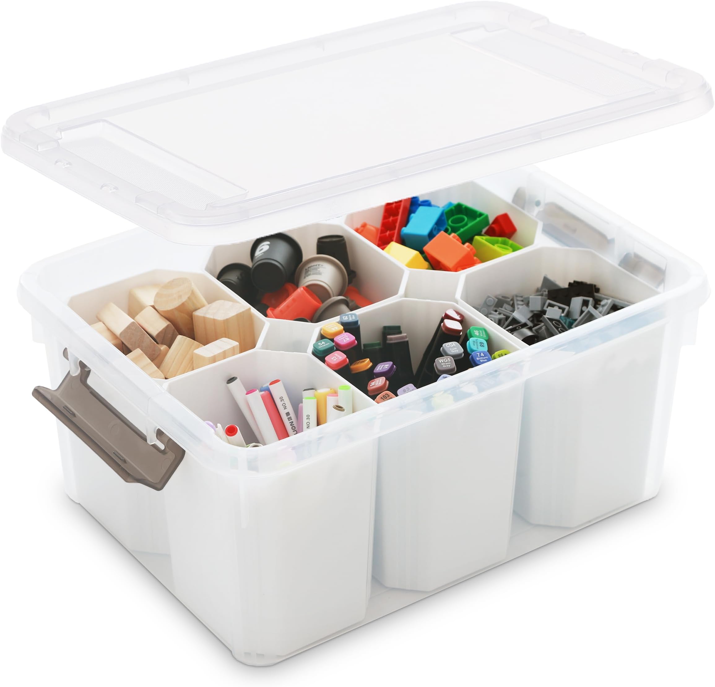 17 Quart Plastic Storage Box with Lid Clear Box with Removable Tray Multipurpose Stackable Storage Containers For Organizing Crafts,Crayon,Office Supplies