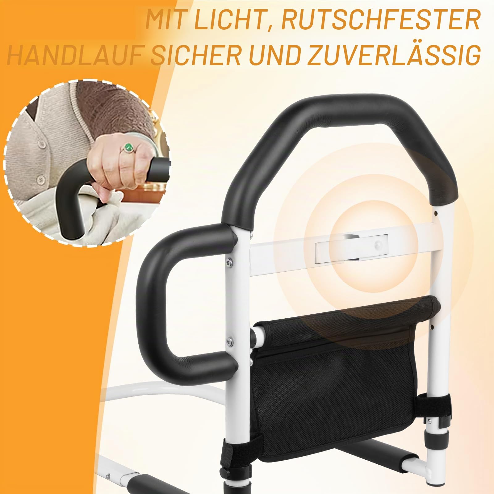 Standing Aid Bed for Seniors mit Licht & Aufbewahrungstasche, Grab Bars for Seniors, Height-Adjustable Grab Bar for Seniors, Safety & Stability, Suitable for Elderly, Disabled, Pregnant Women-Upgrade