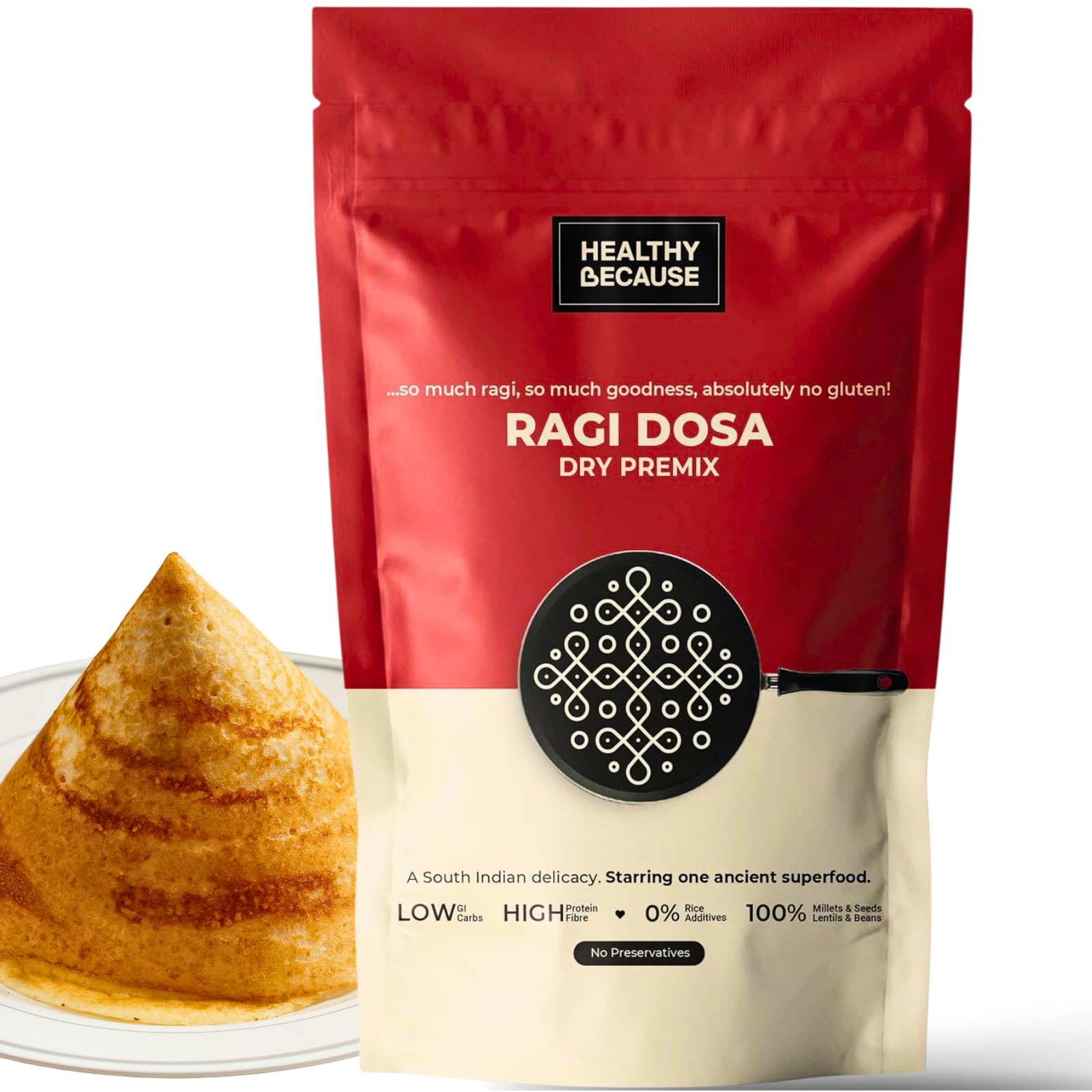 Healthy Because Millet Dosa Instant Mix (200g) | Ragi Dosa Premix - No Rice | Healthy South Indian Dosa Batter Mix Breakfast | No Preservatives | Low GI | High Protein (200g - Pack of 1) (B0B4JGTCS6) Amazon Price History, Amazon Price Tracker