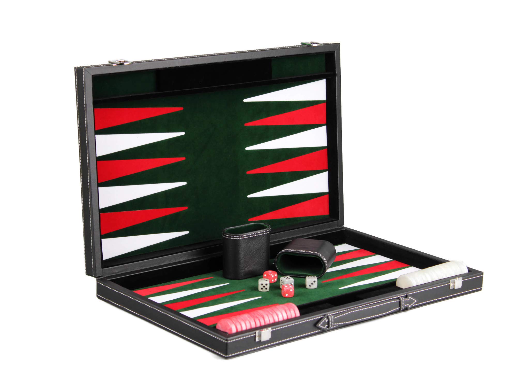 Backgammon, set in pelle nera e intarsiata verde malachite, pieghevole, tradizionale per adulti, bambini, famiglia, viaggio, backgammon, set di cartelle da gioco, 38 cm