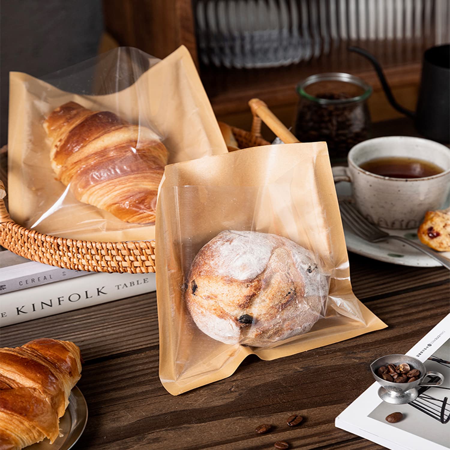 海外　パン　ビニール袋 Amazon｜半透明ビニール袋 窓付き 7.1x7.5インチ 熱密封可能