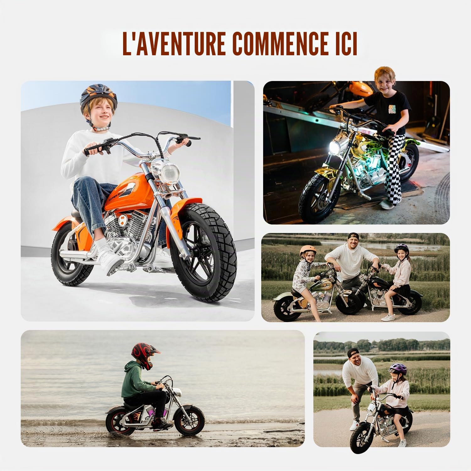 HYPERGOGO M5 Motocross Électrique pour Enfants – Moto Électrique avec 3 Vitesses, Pneus 14", Haut-Parleur Bluetooth, Contrôle Via Application & Effets LED