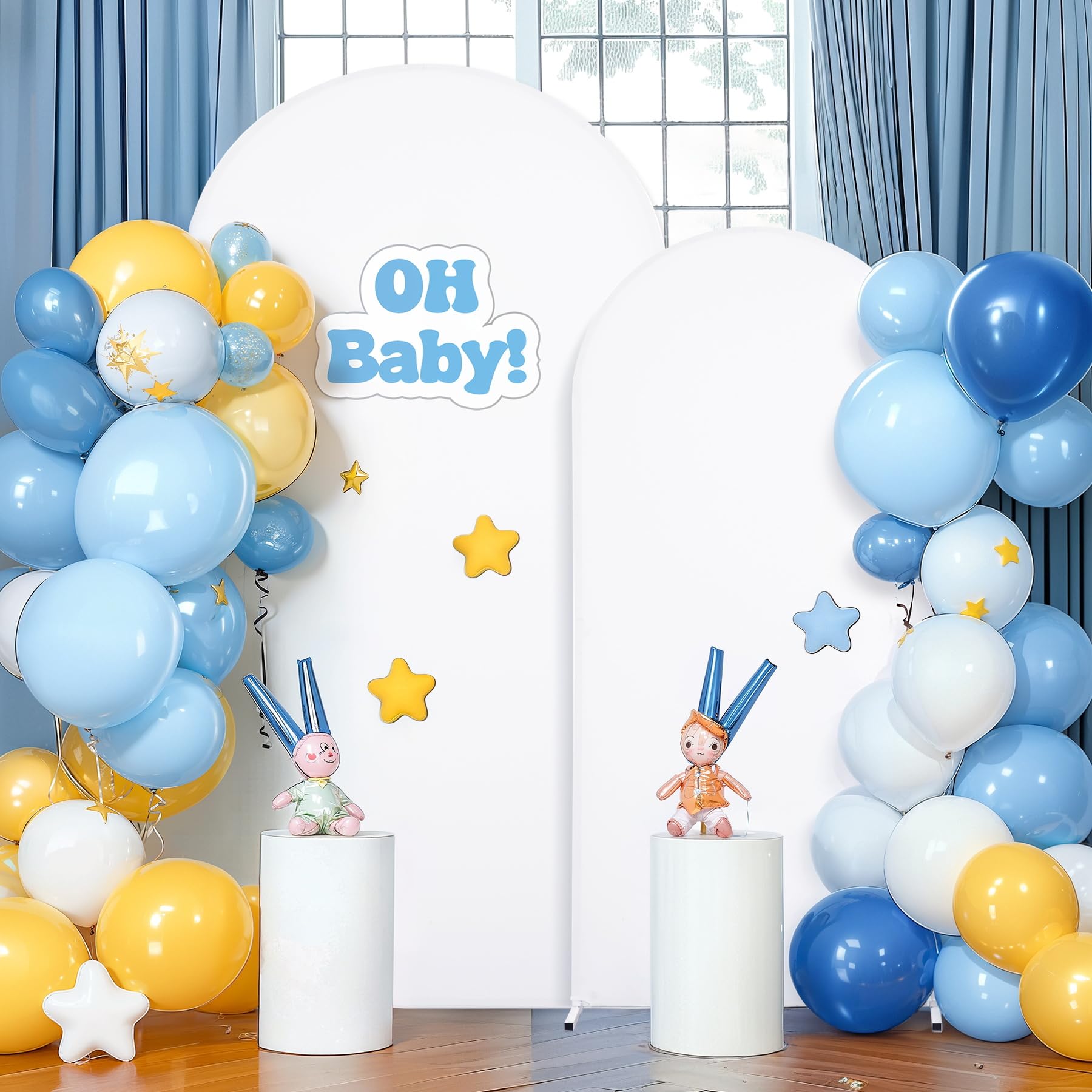 Set of 2 White Arch Covers (7.2ft & 6ft) Spandex Stretchy Fitted Arch Backdrop Covers Wrinkle-Free Round Top Chiara Arch Stand Cover for Wedding Baby