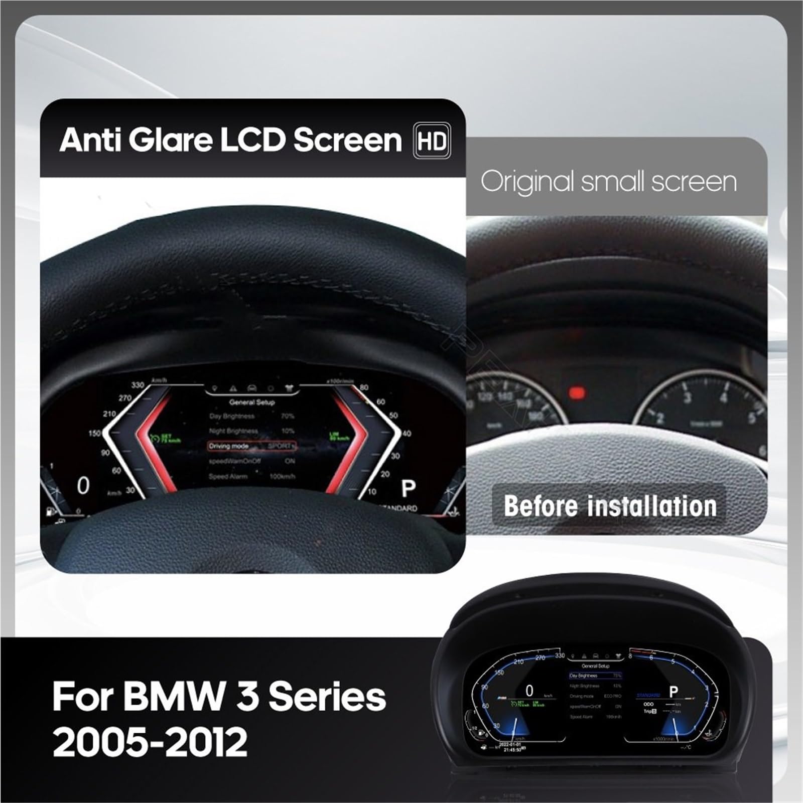 Head Up Display Auto Adatto per BMW Serie 3 E90/E91/E92/E93 2005-2012 Cruscotto digitale LCD con lettore di strumenti virtuali per auto(2005-2012)
