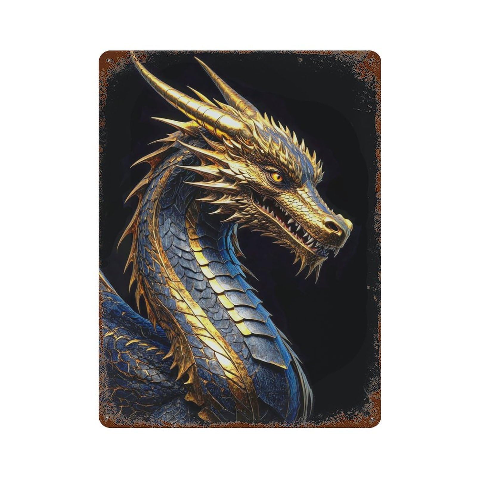 Sleek Dragon Vintage Wall Sign 15.7"x11.8", Rust Effect Metal Decor for Farmhouse, Kitchen And Entryway Decor