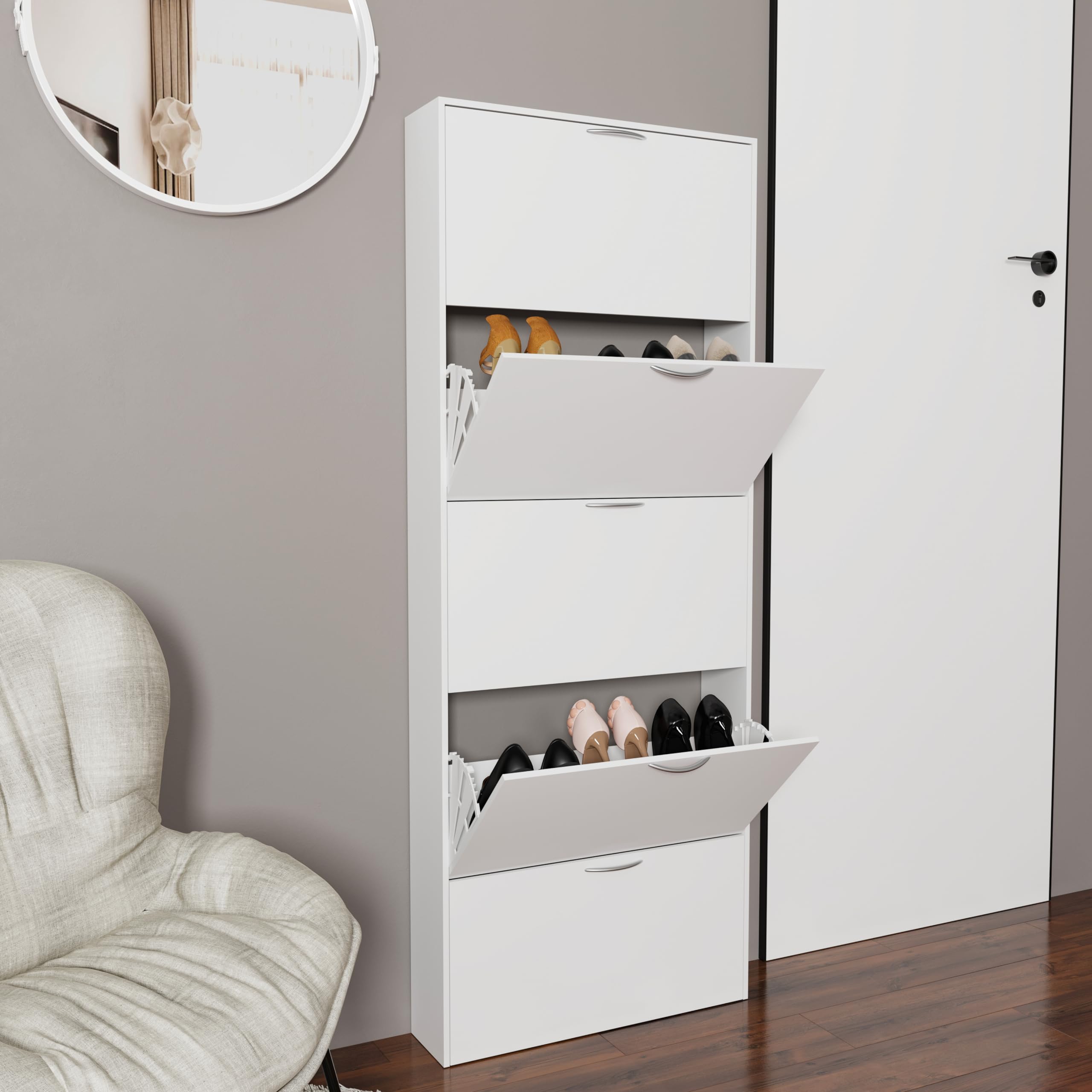 Bricozone Scarpiera Salvaspazio Ultraslim In Legno Con 5 Ante A Ribalta Design Moderno Capacità Fino A 15 Paia Di Scarpe Mobile Porta Scarpe Bianco Lucido 180x70x16 cm Organizzazione Casa Ingresso