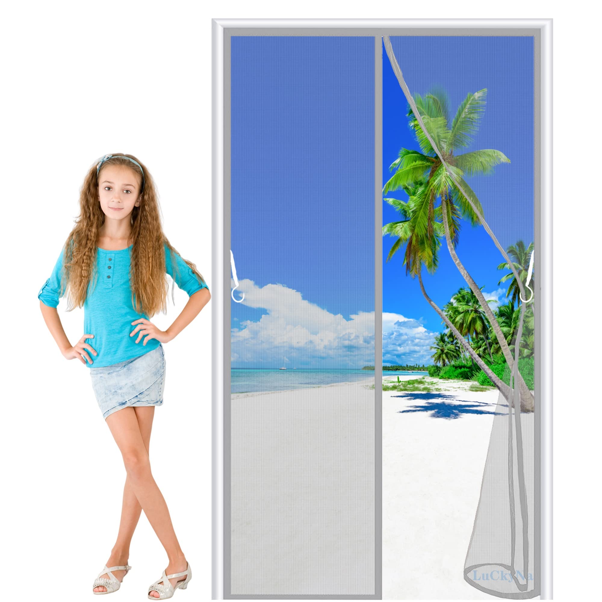Moustiquaire porte magnétique grise 135x260 cm rideau anti-insectes pour patio