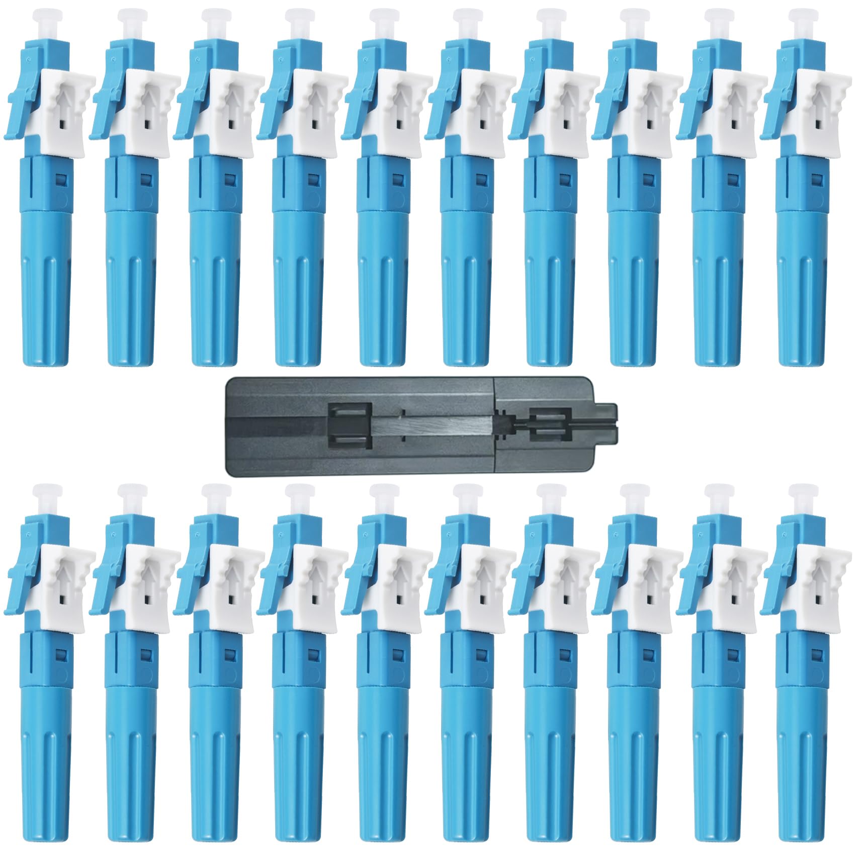 Lot de 20 adaptateurs de connexion rapide LC UPC à fibre optique monomode pour câble rond en fibre de 0,9/2,0/3,0/2,0 x 1,6/2,0 x 3,0 mm (bleu)