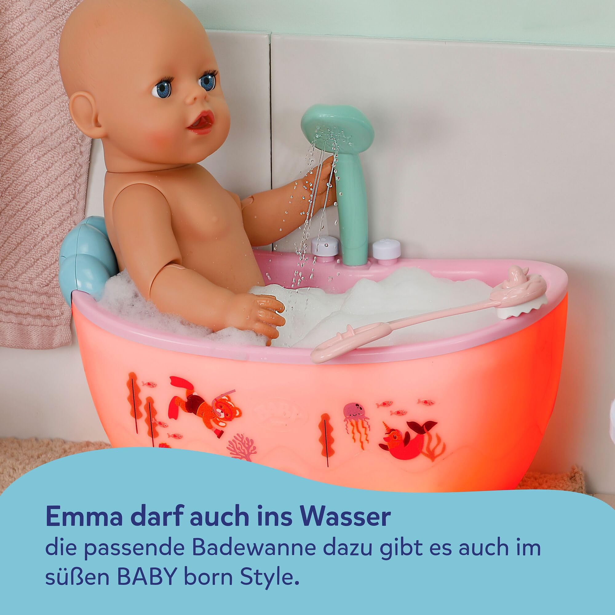 BABY Born Emma 43 cm Babypuppe mit Click & Play, 10 Funktionen | 8 Accessoires inklusive, funktioniert ohne Batterien, bewegliche Arme, ab 3 Jahren