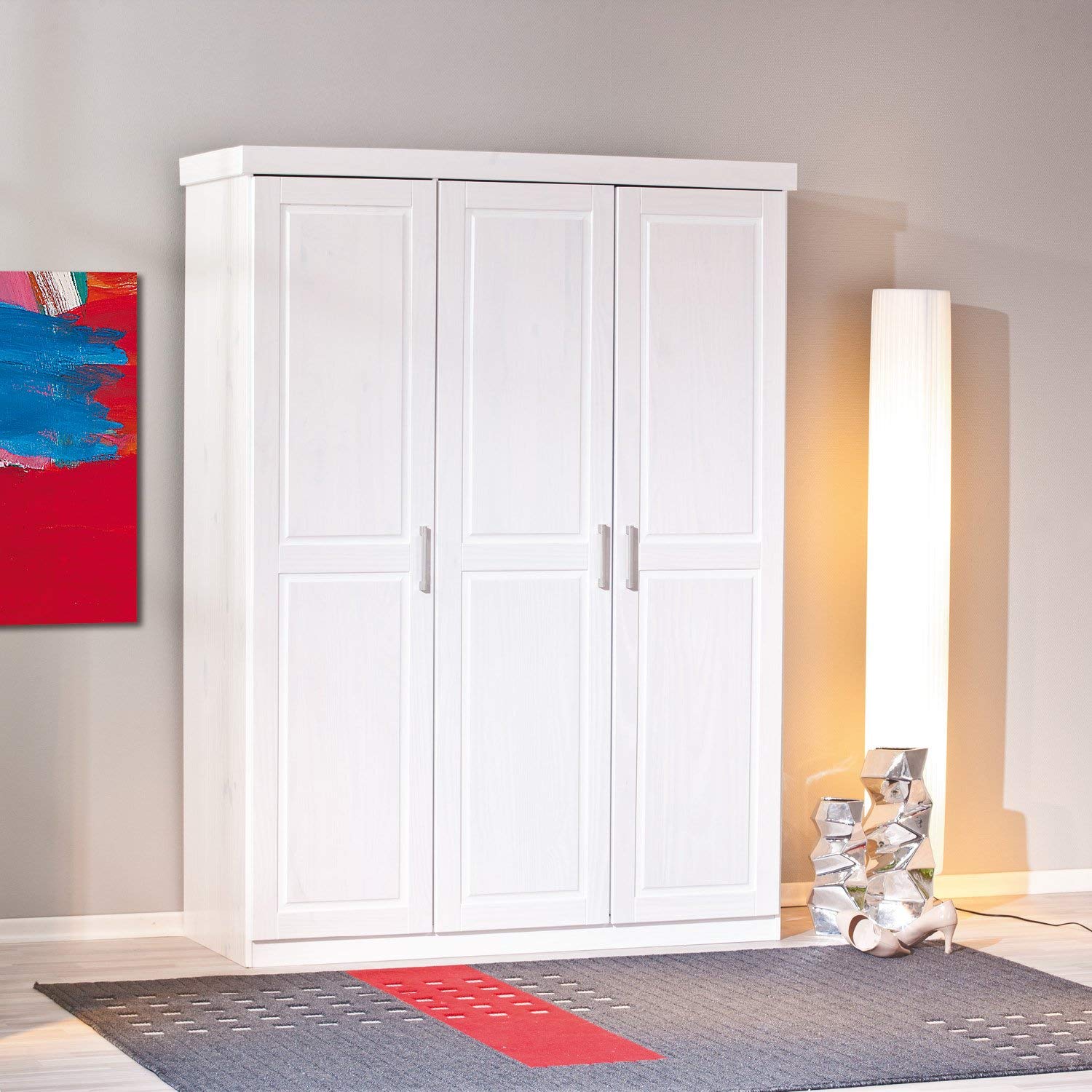 Inter Link Wardrobe floorboard More Sustainable Solid Wood White Lacquered 140 x 190 x 55 cm, 3 puertas, Blanco