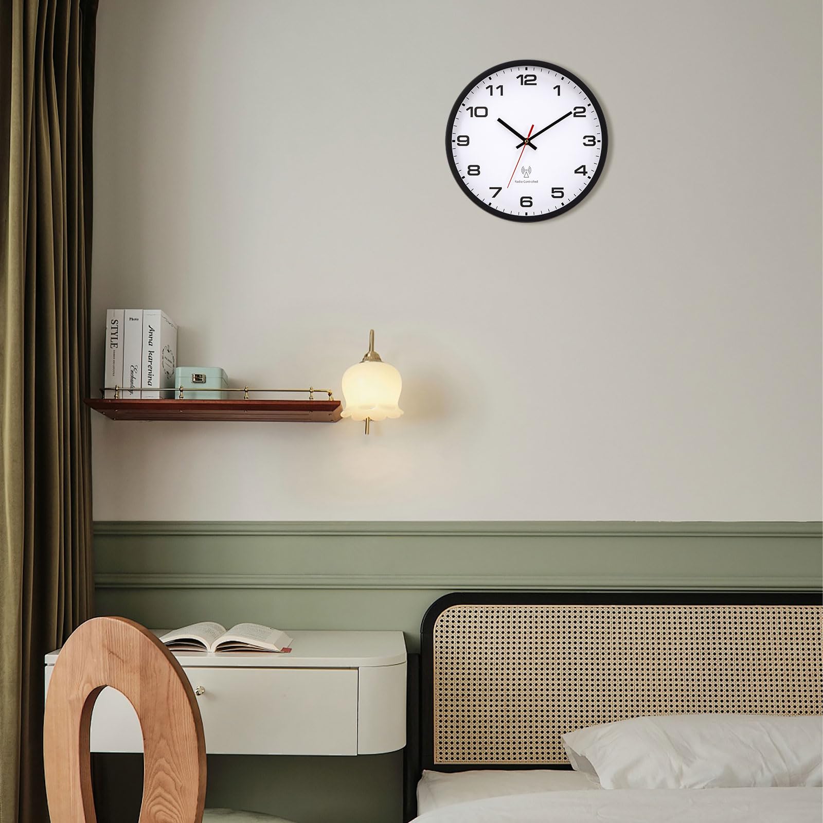 Wanduhr Funk Funkwanduhr 30cm Groß Funkuhr Schwarze Weiß Batteriebetrieben Vintage Modern Uhr Wand für Küche Schlafzimmer Wohnzimmer Kinder