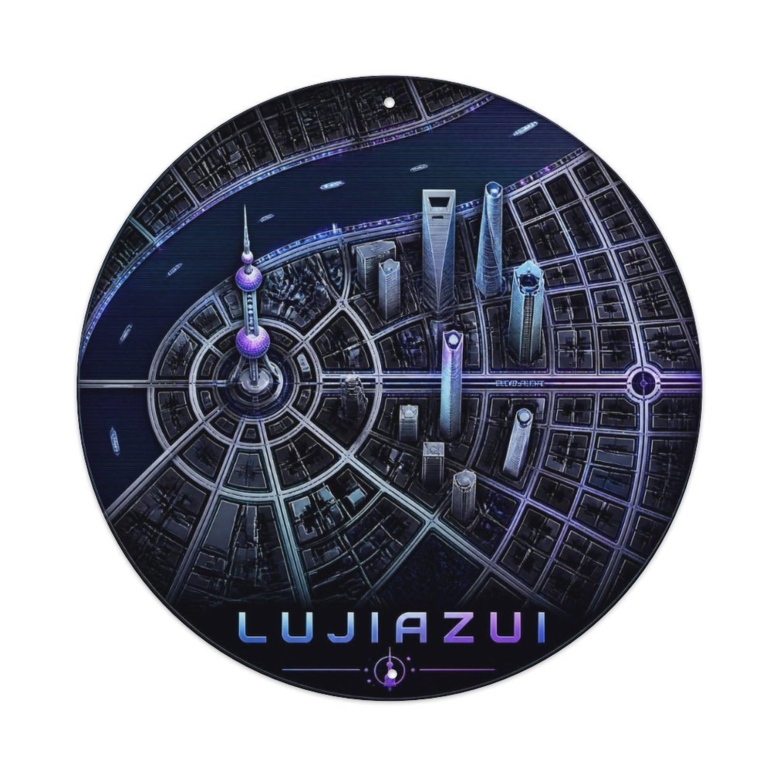 Okngb Style Lujiazui Skyline Shanghai Blueprint Map Color Blocks Metal Tin Sign Plaque Wall Decor For Cafe, Man Cave, Club Bar, Office, Home Garden Round Metal Poster 8X8inch
