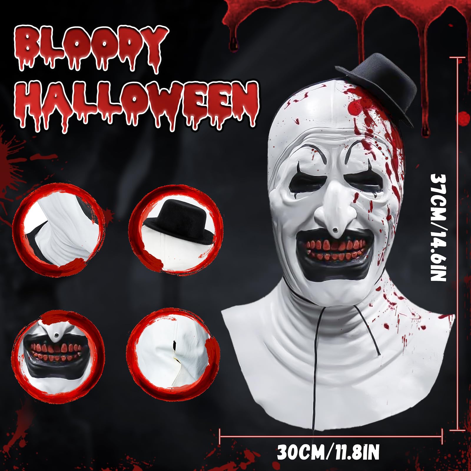 Kostium męski z horroru, terrifier na Halloween, kostium typu clown, zestaw z czarno-białym kombinezonem i maską z horroru terryfizera, na Halloween, karnawał