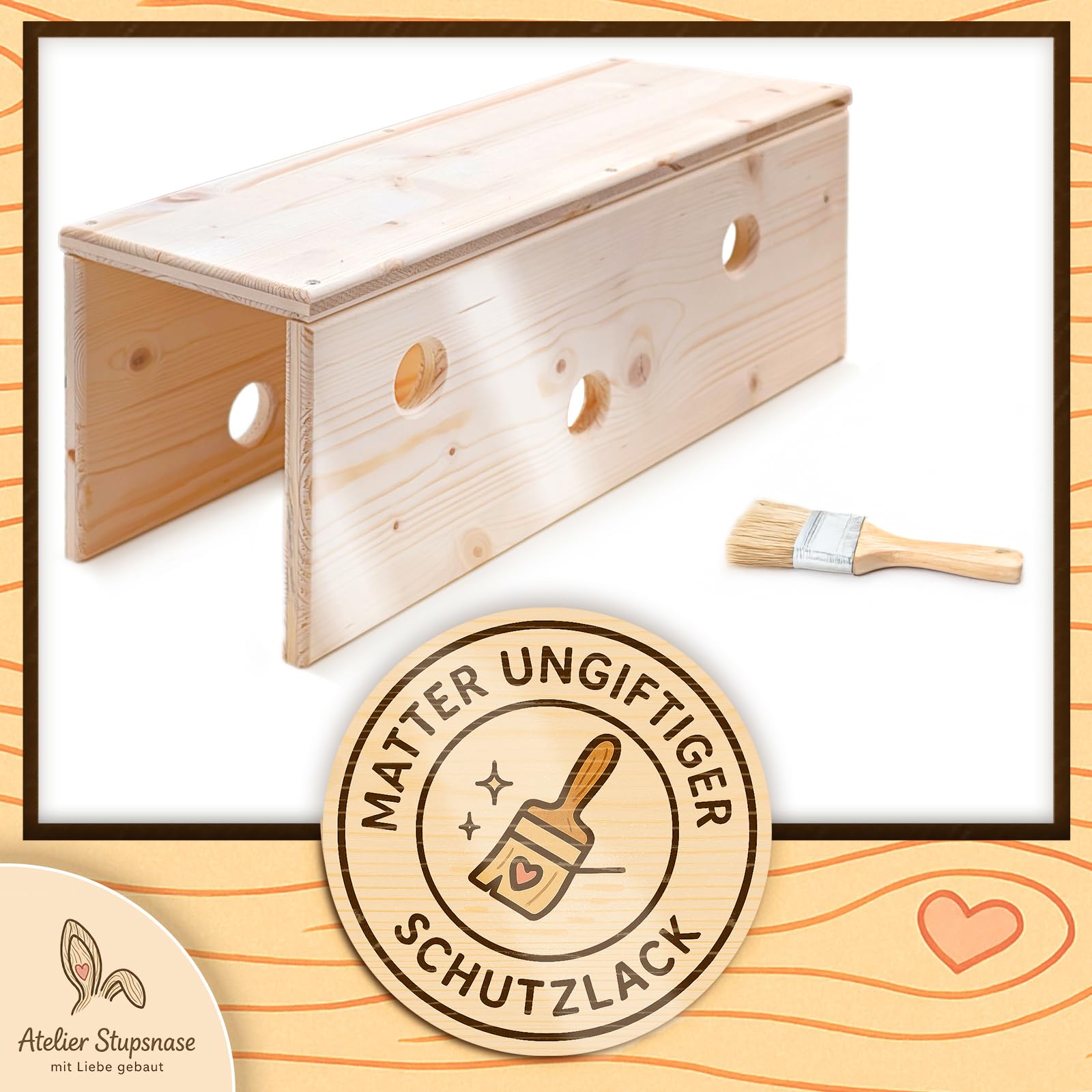 Holztunnel für Kaninchen aus massiver Fichte - 60 cm - Handgemachte Häuser für Kleintiere (Mit Schutzlack)