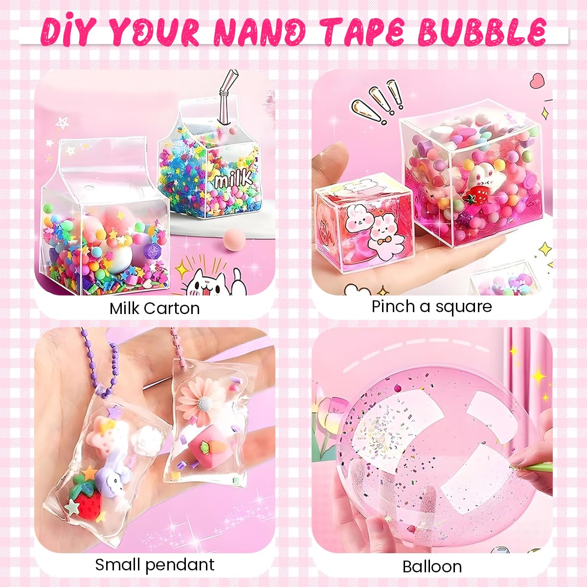 HASTHIP® DIY Nano Tape Bubble Clay Craft Kit for Kids,DIY Puffy Confetti Tape Art Kit,Squishy Making Maker for Kids Includes Assorted Decorative Fillings Stickers Children's Day Gift 3