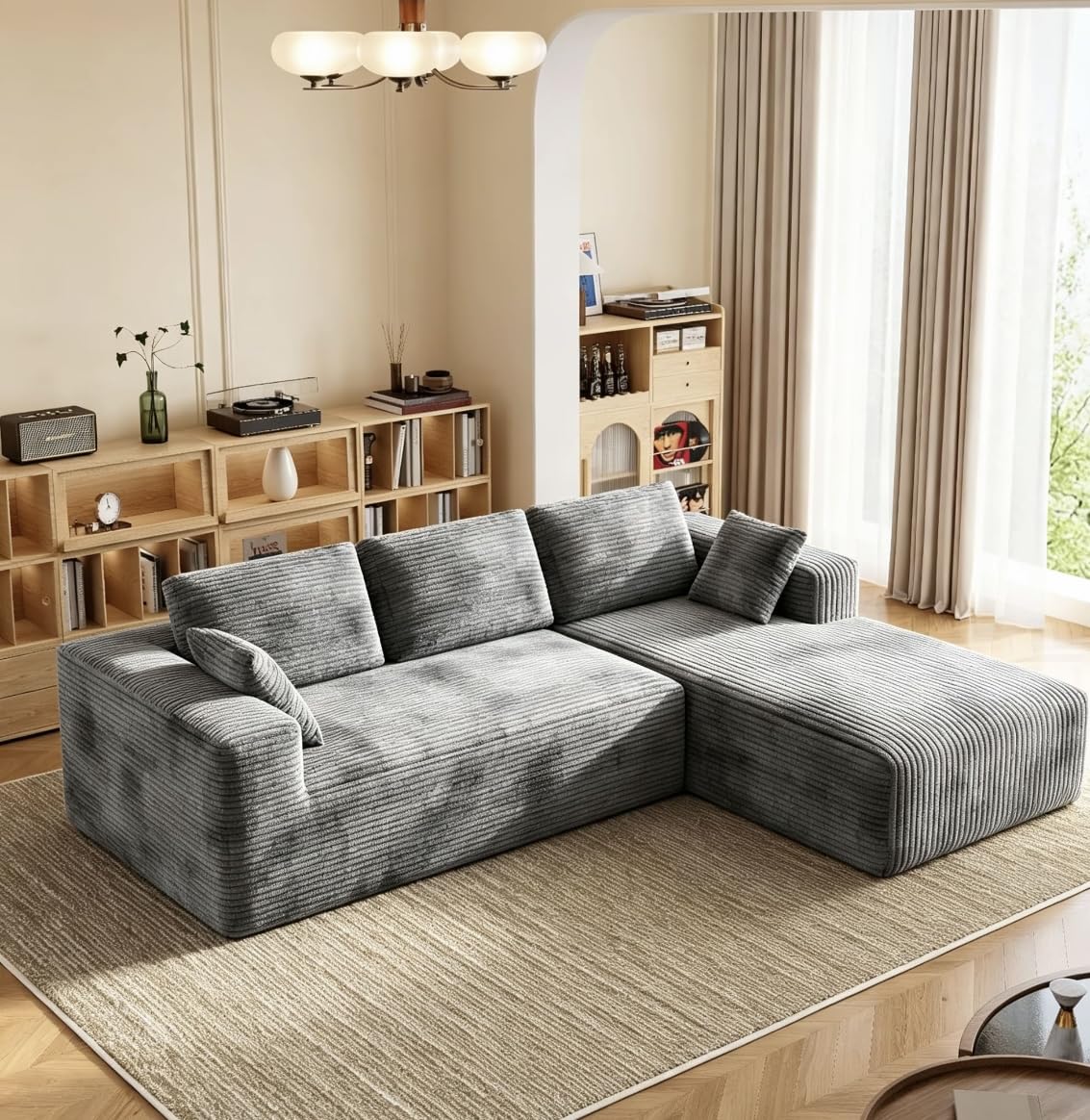 106' L-Shaped Modular Sectional Sofa with Chaise, Boneless Corduroy