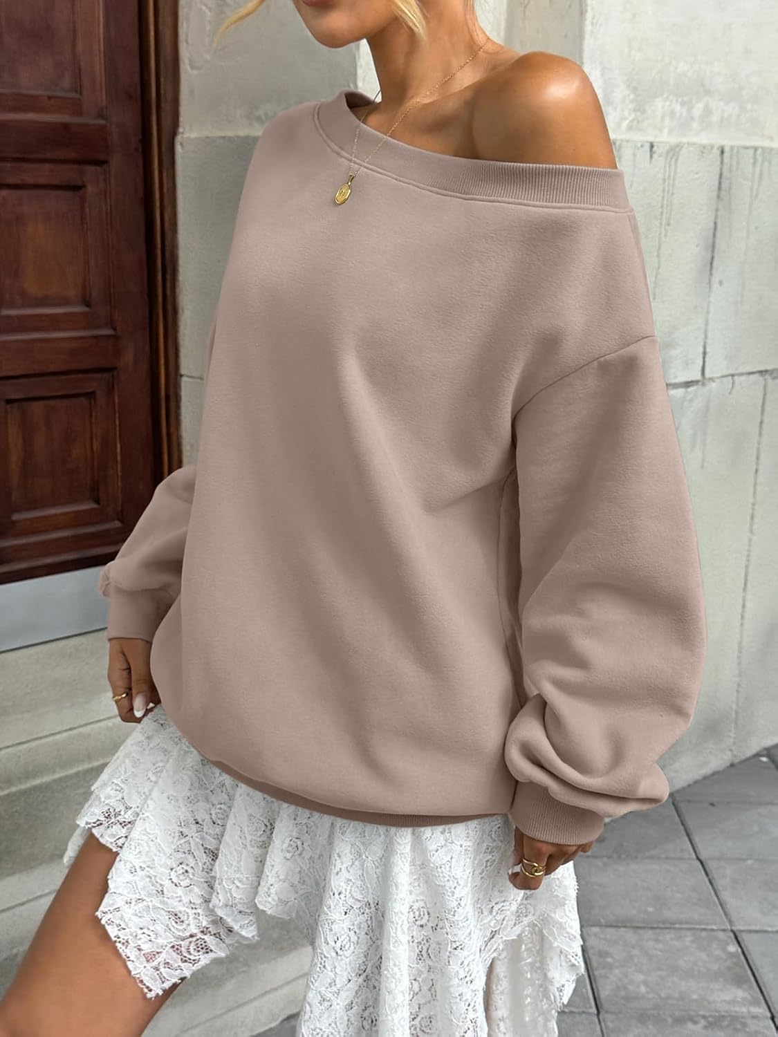 Womens Fleece Lined Sweatshirt Off Shoulder Long Sleeve Pullover Top Oversized Shirt Basic Slouchy Clothes 2026 - Image 7