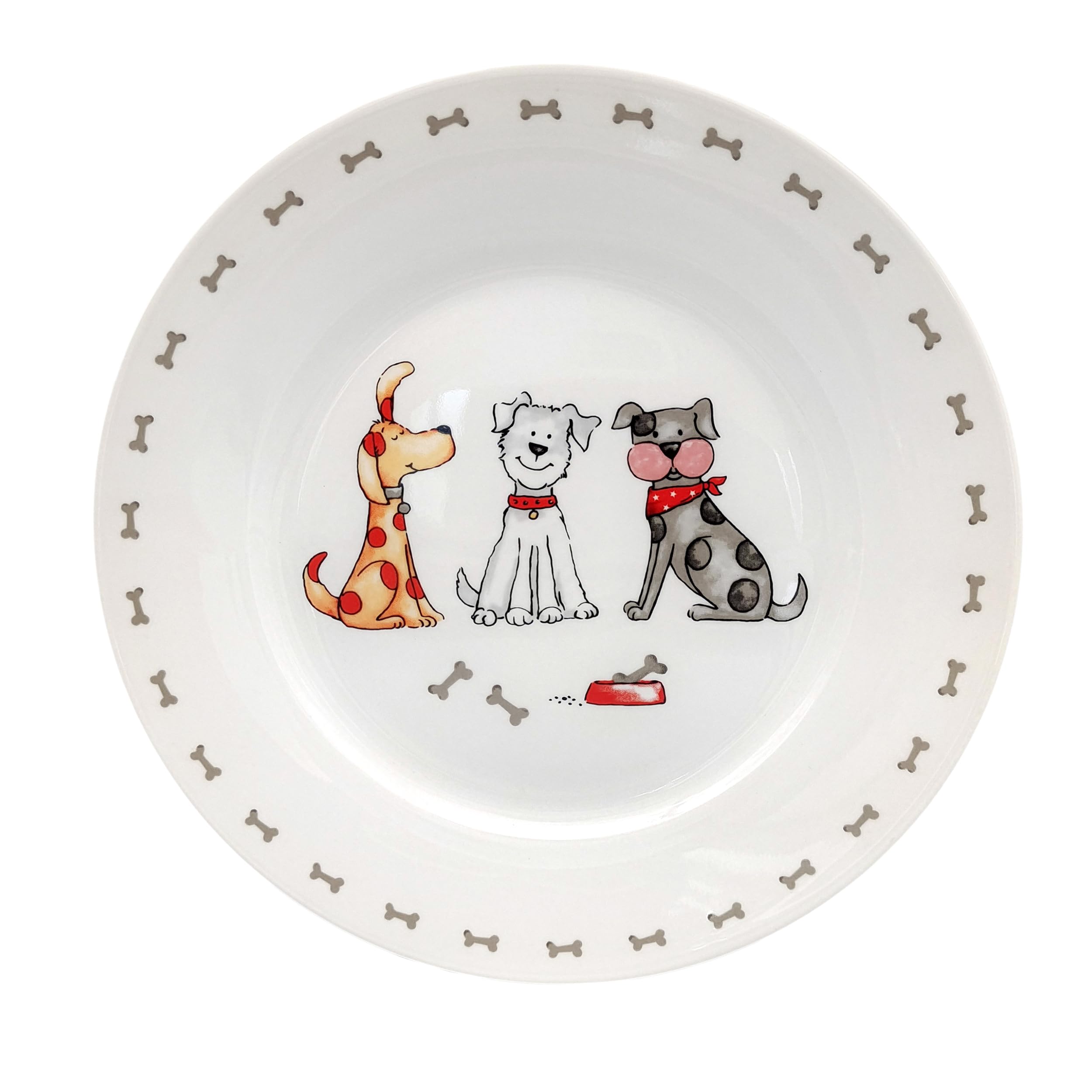 SPOTTED DOG GIFT COMPANY Talerze deserowe, zestaw 4 ceramicznych talerzy do serwowania ciast, przystawek, sałatek i chlebów, można używać w kuchence mikrofalowej i zmywarce 19 cm - psy