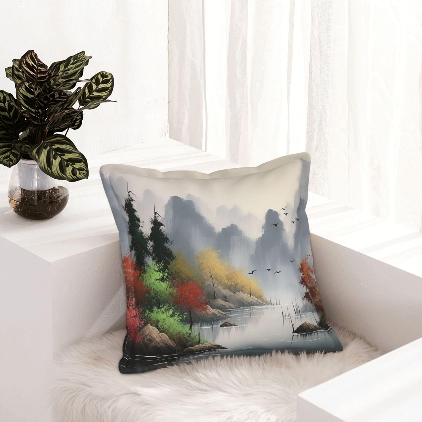 Housse de coussin peinture de paysage similicuir pour une ambiance nature cosy