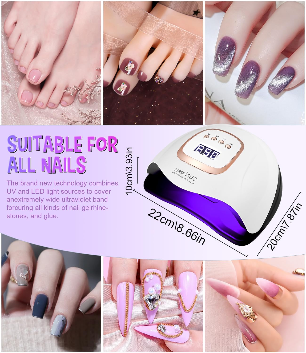 Lampada UV LED Unghie, 380W Professionale Semipermanente Curare Rapidamente Pedicure Fornetto Unghie per Tutti i Smalti, Automatico Sensore e Schermo 4 Timer per Manicure a Casa e in Salone