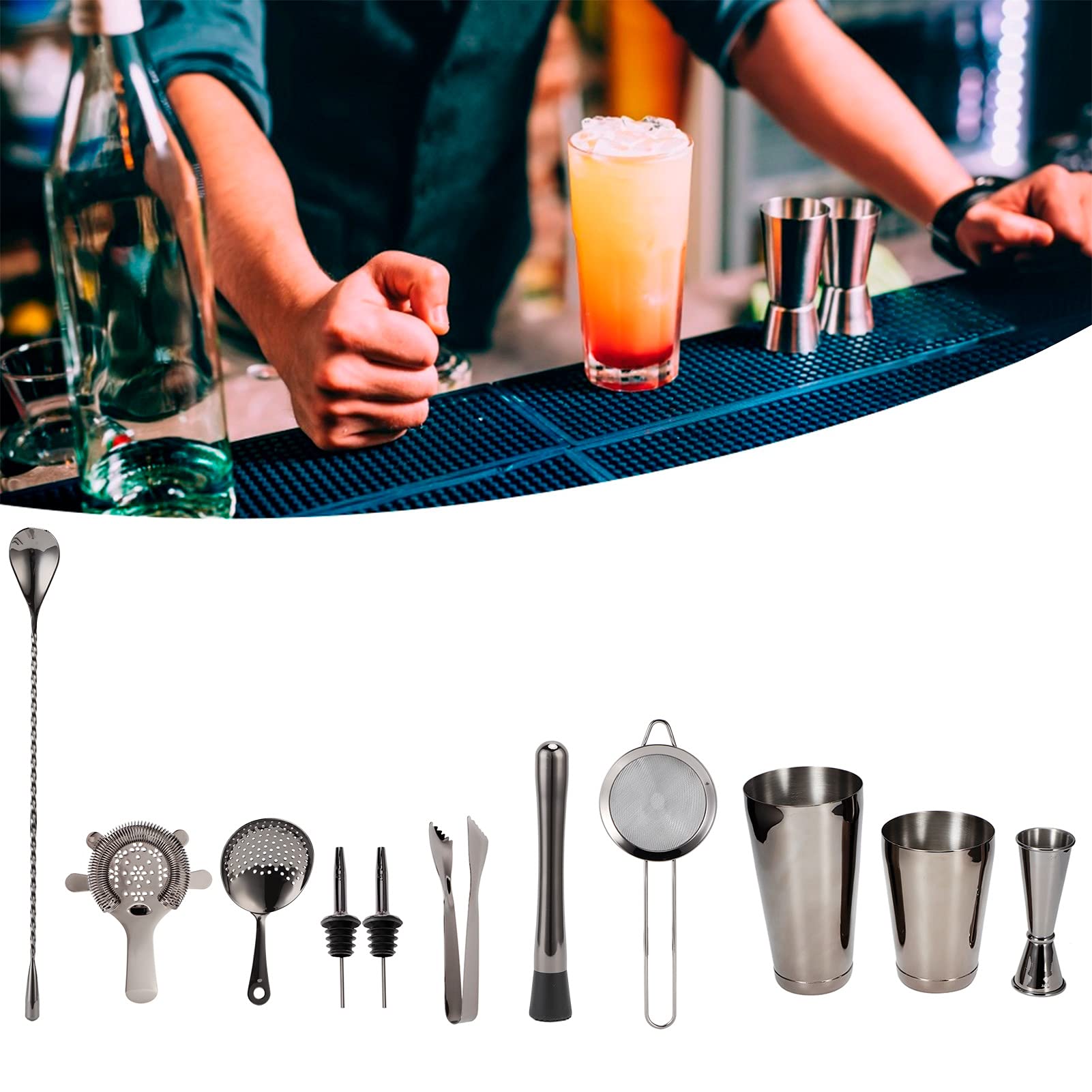 Kit de Barman, 11 pièces/Ensemble de Shaker à Cocktail(Le Noir)