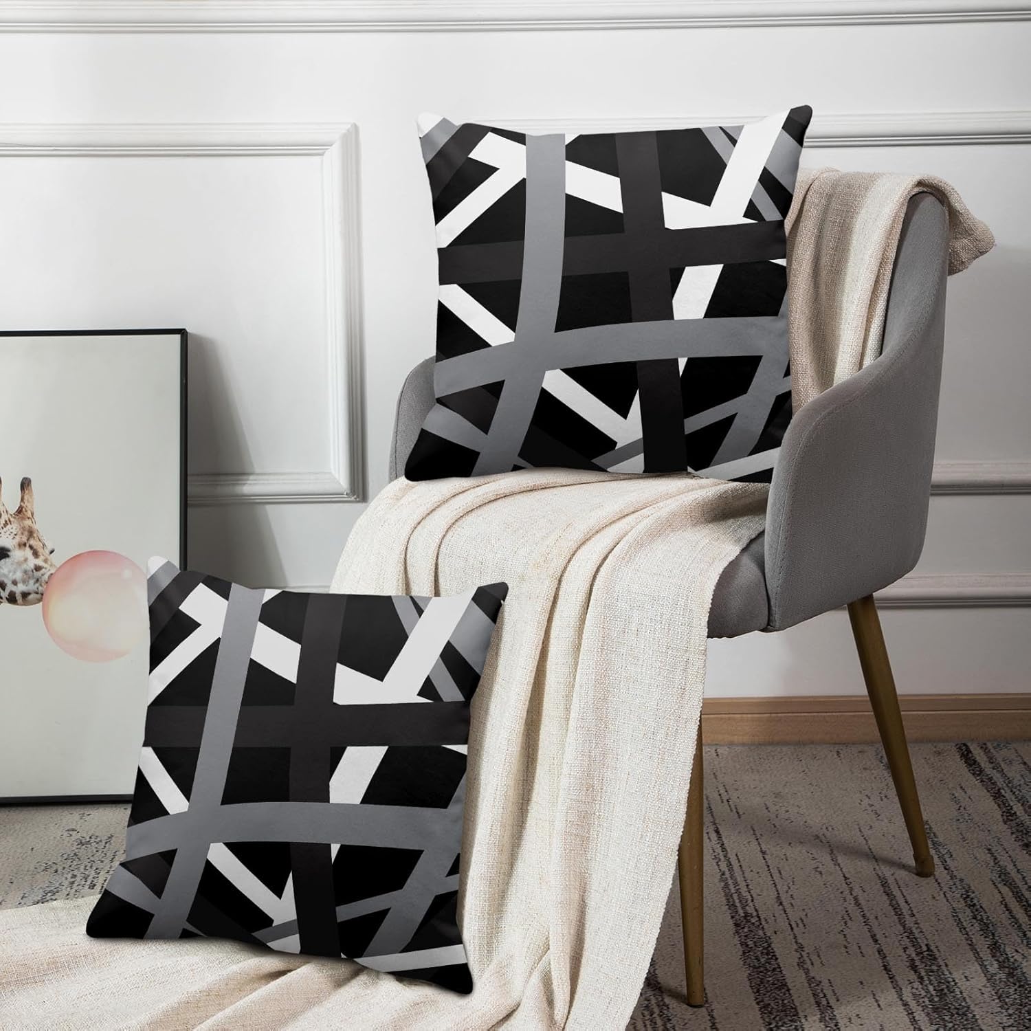 Emvency Set of 2 Throw Pillow Cover Gray Black Stripes Design Retro Decorative Pillow Case Striped Home Decor Square 18x18 Inch Cushion Pillowcase - Image 7