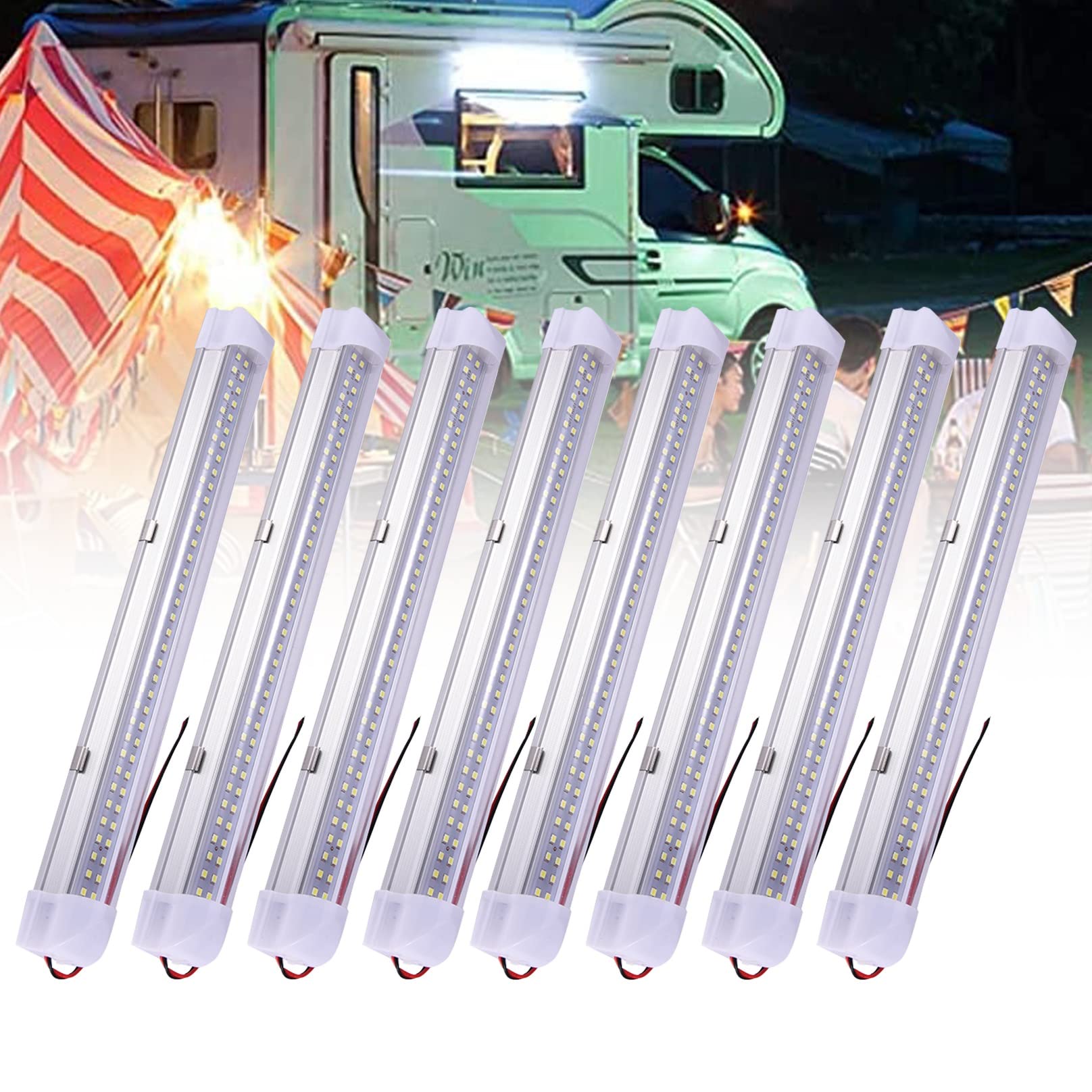 8 paczek 12V listwa oświetlenia wnętrza LED, 72LED 450lm 6W świetlówka LED Taśma oświetleniowa do samochodów dostawczych Auto Camper Bus Przyczepa kempingowa Łódź Samochód