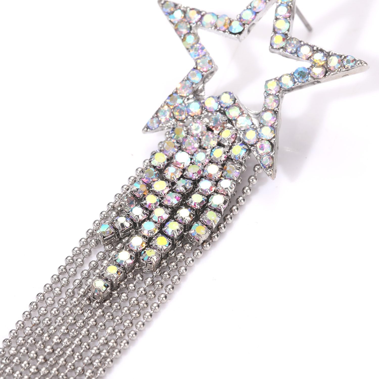 Women’s Tassel Earrings Star Ear Stud Pave Crystal Dangle Earrings Boho Waterfall Beaded Fringe Drop Earring - Image 6