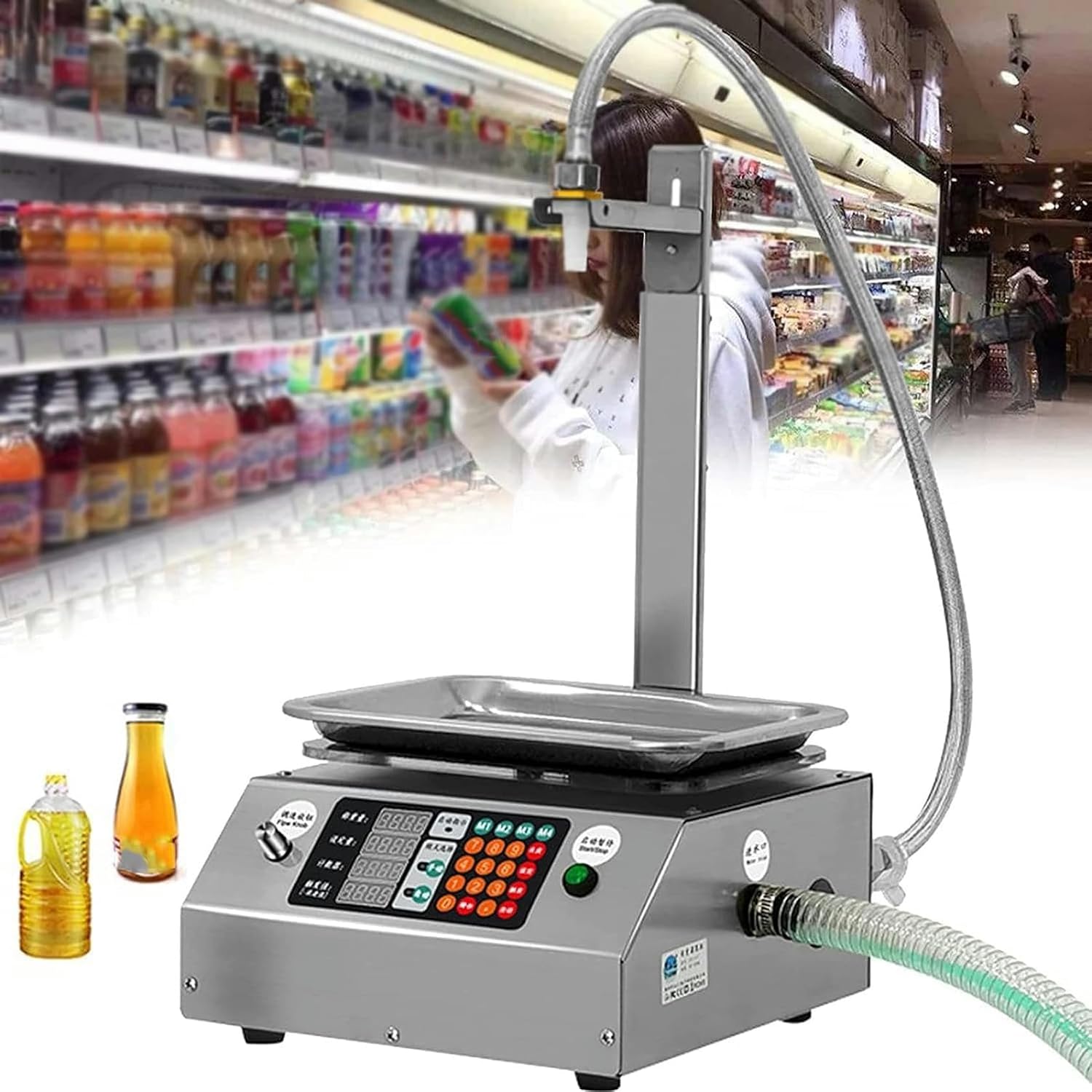 Liquid Filling Machine, Liquid Filling Machine for Automatic Bottles, Anti -Tote Design and Automatic Weighing, Adjustable Height from 0 to 40 Cm, for Juice, Cosmetic Oil, Wine, Juice