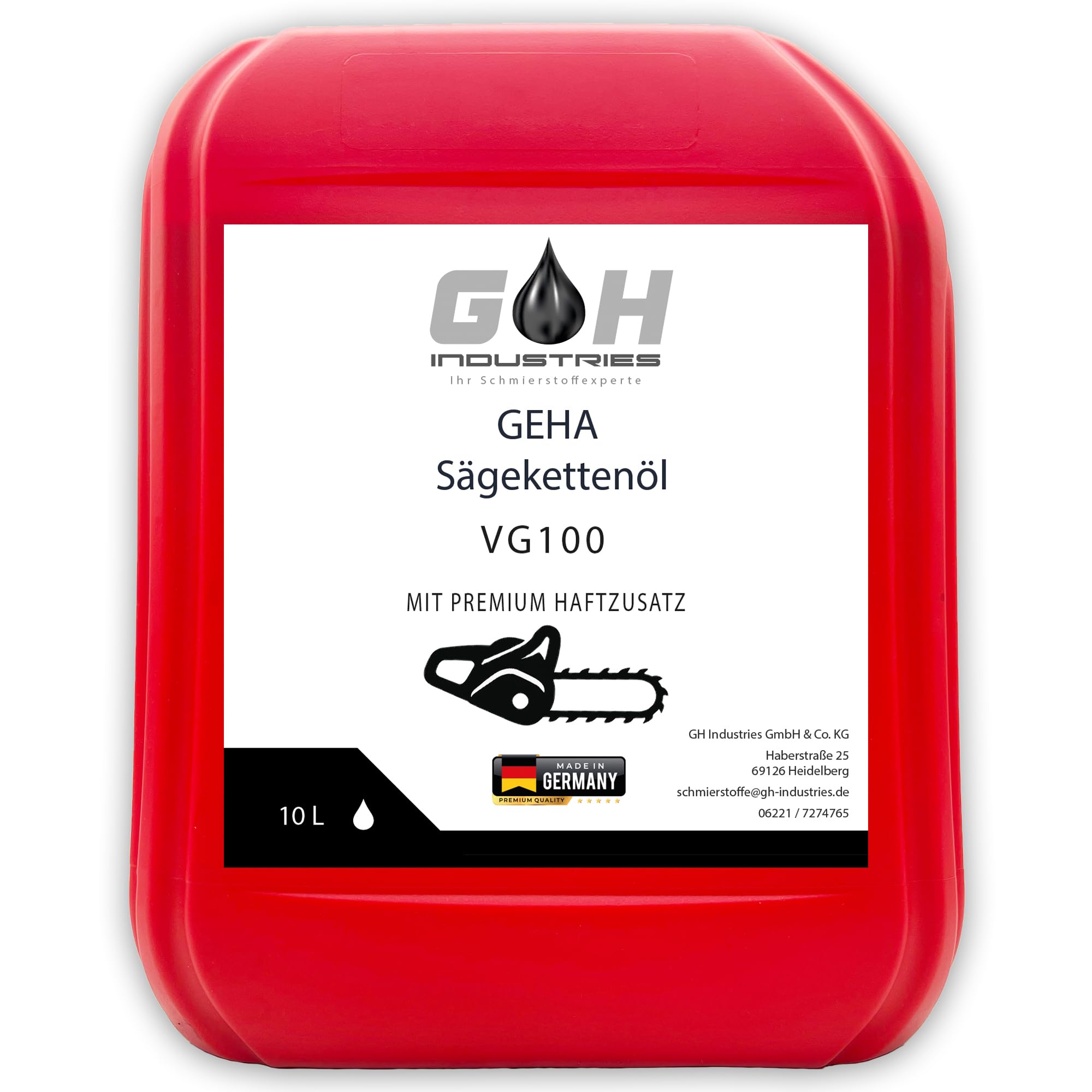 Sägekettenöl VG 100 | 10 L | Hochwertiges Kettenöl für Motorsägen | Starke Haftung & Verschleißschutz | kompatibel mit Stihl, Husqvarna, Makita & Dolmar| Profi Kettensägenöl | GEHA