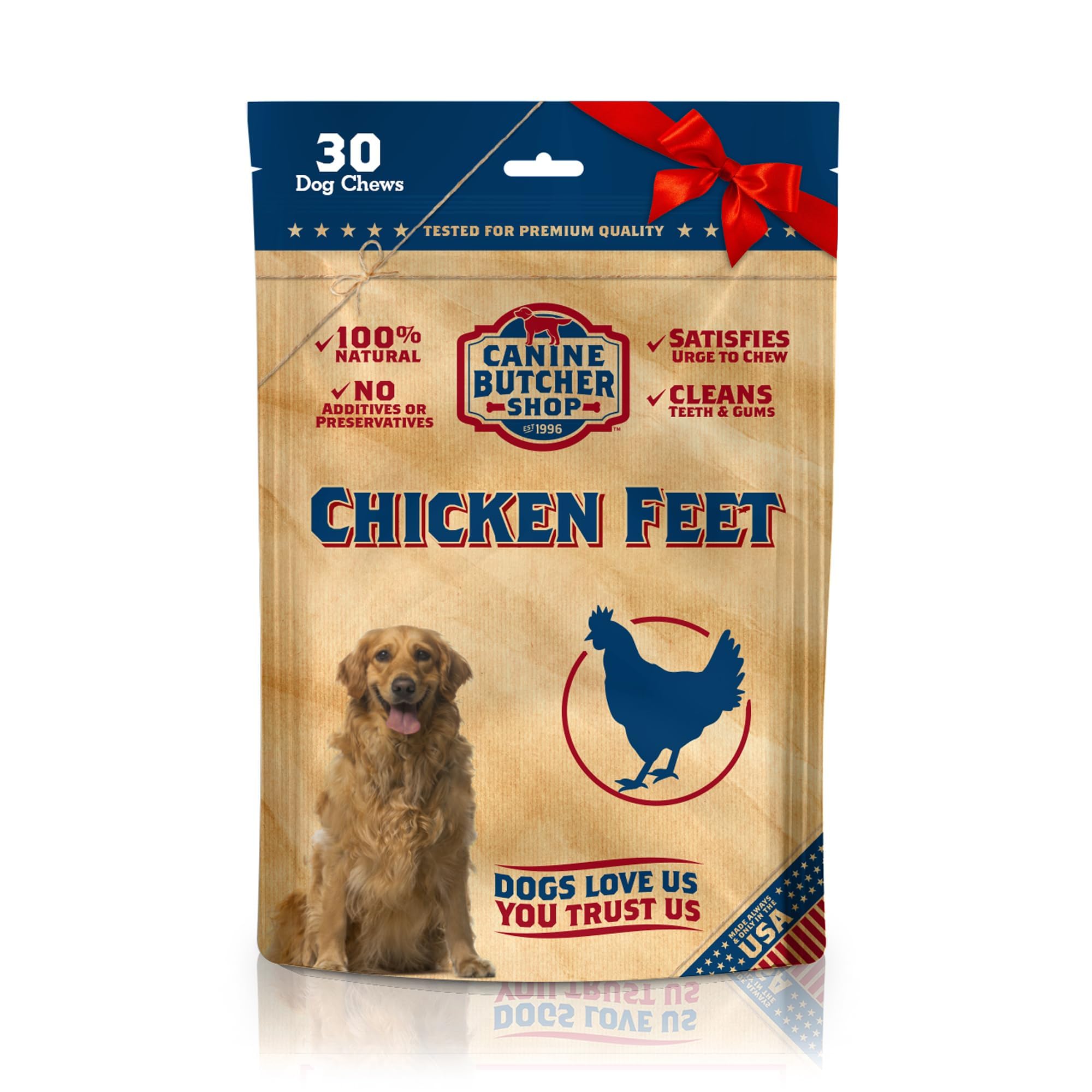 Chicken Feet Dog Treats, Raised & Made in USA (30-Pack), Dehydrated Chicken Feet, All Natural Dog Chews & Dog Snacks
