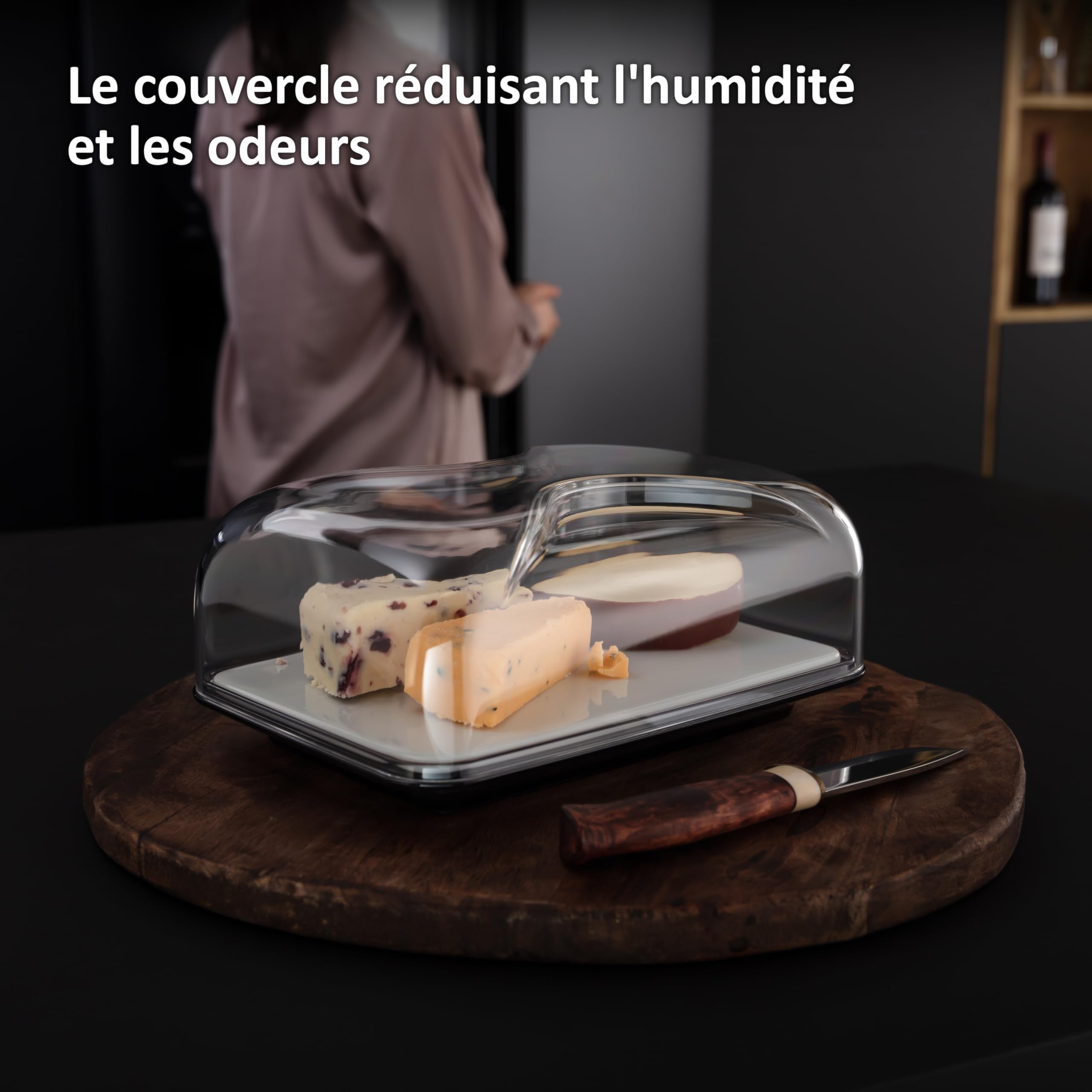 Haier HAGCB40 Boîte à Fromage - avec Plateau - Planche à Découper en Porcelaine et Couvercle - Rectangulaire - Élégante - 25,5x18x11,5 cm - Haier par Guzzini