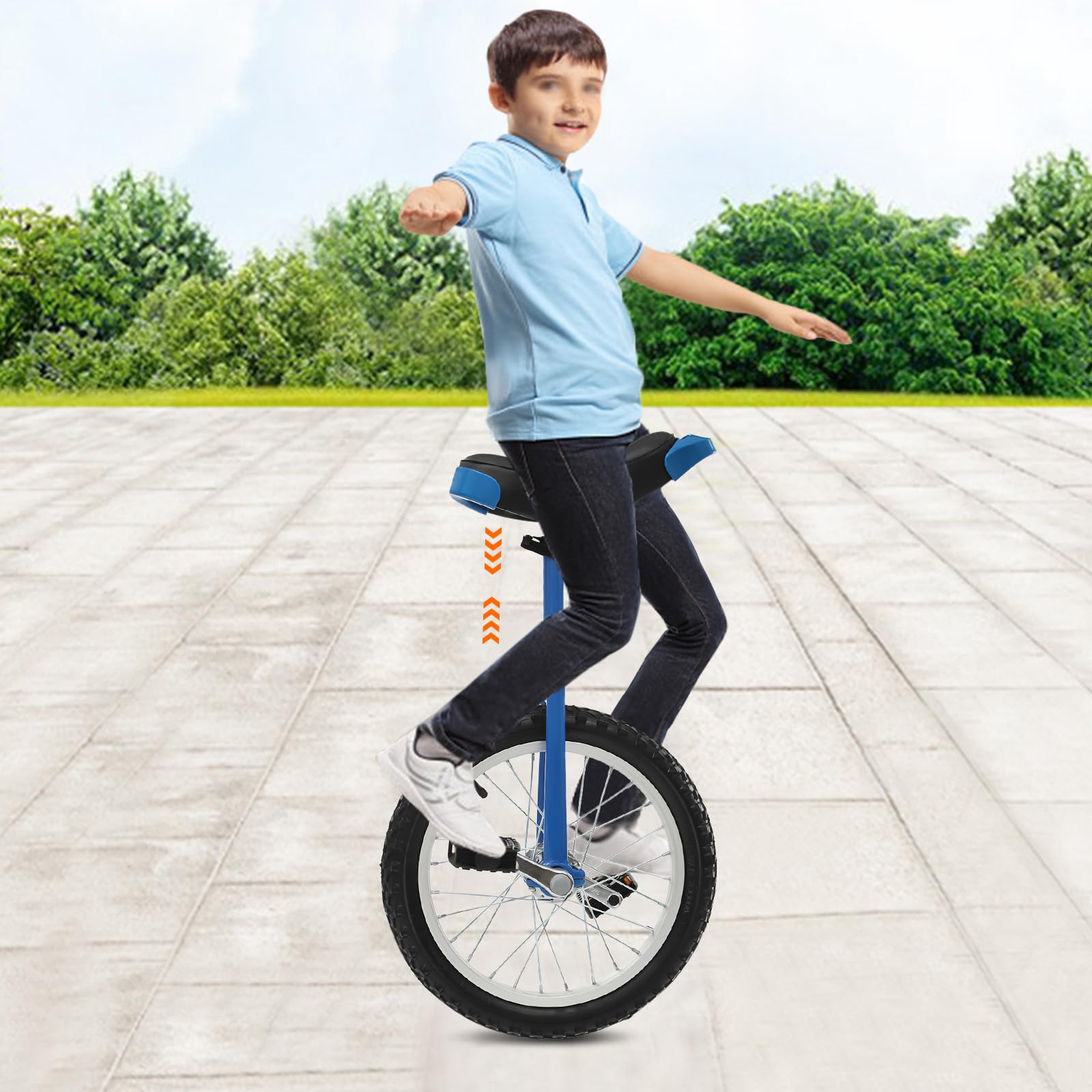 Wheel Unicycle, 16 Inch Wheel Outdoor Unicycle, One Wheel Bike, Height Adjustable Unicycle Bicycle, Outdoor Sports Exercise Unicycle for Office Workers, Students, Cycling Enthusiasts (Blue, 16 Inch)