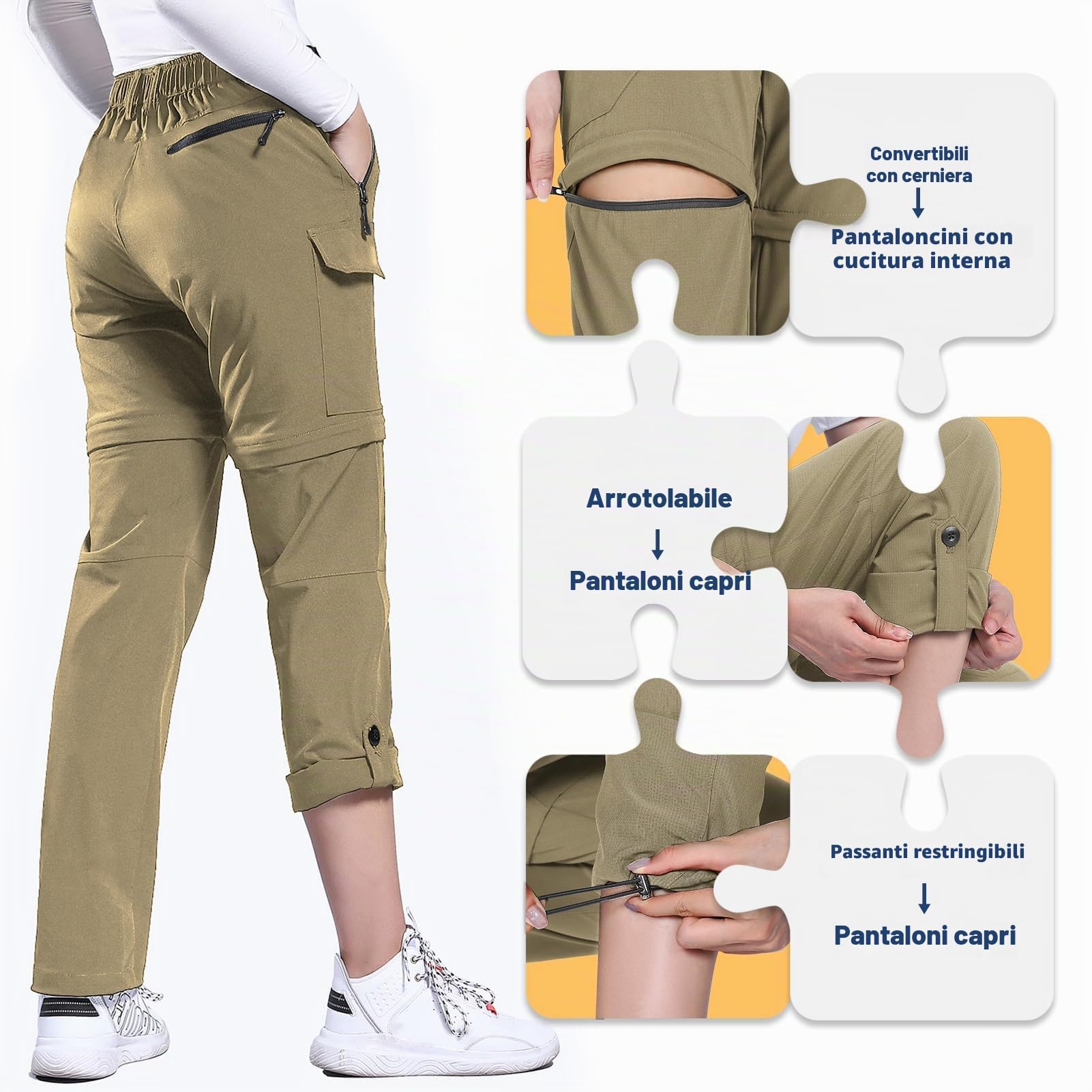 Hiauspor Pantaloni Trekking Donna Estivi Convertibili Montagna Escursionismo Leggeri con Zip off Pantaloni ad Asciugatura Rapida Elasticizzati UPF 50+