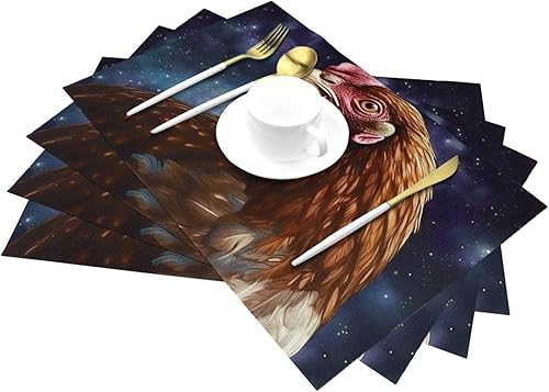Miniatura 6 de 6 PCS PVC Placemats Set Place Mats Galaxy Chicken Non-Slip Weave Place Mats 12" x 18" Farmhouse Table Mat Set for Family Dinners Wedding Parties