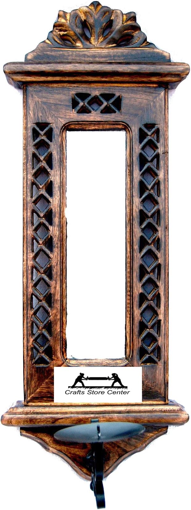 Crafts Store Center Handcrafted Pillar Candle Stand, Wooden Candle Stand, Candle Holders with Mirror - Gift Item (19 x 6 Inches)