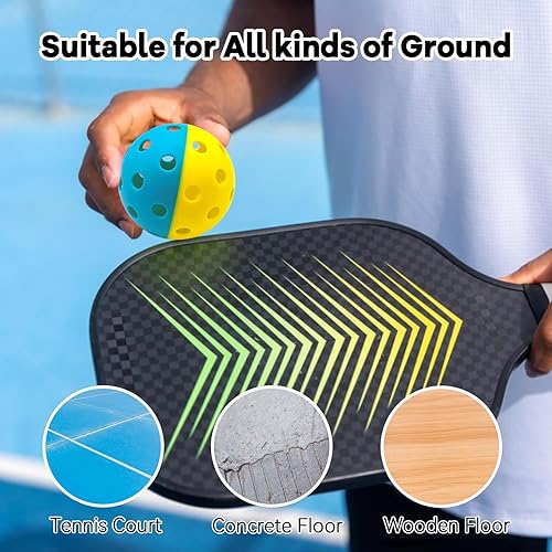 Miniatura 7 de Paquete de 6 pelotas de pickleball prémium para exteriores, 40 agujeros, color verde fluorescente, juego en todas las superficies, resistente a las