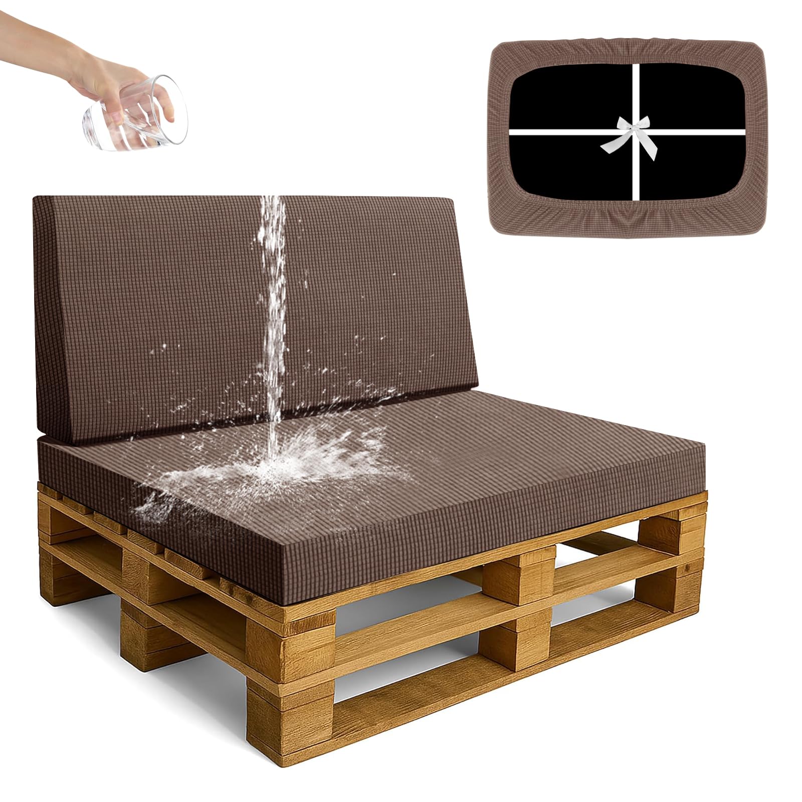 SYLC Waterproof Pallet Cushions Covers, Stretch Cover for Pallet Furniture Cushions with 4 Ties, Outdoor Corner Sofa Covers for Rattan Patio Garden Caravan (Taupe,2 PCS(1 Seat+1 Back)) โ image 1