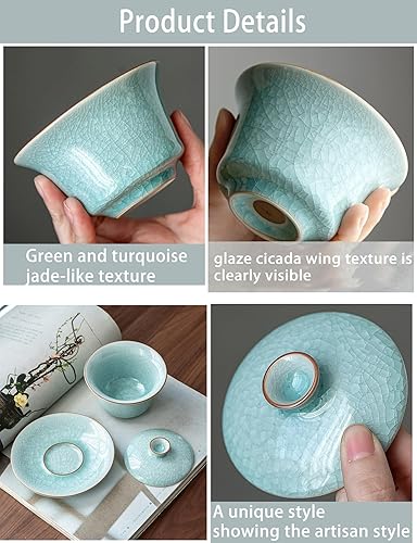 Miniatura 4 de Taza de té de Gaiwan Patrón antiguo chino Grieta de hielo Tazas de té chino Kung Fu Juego de té Gaiwan Sancai Tea Bowl Juego de té