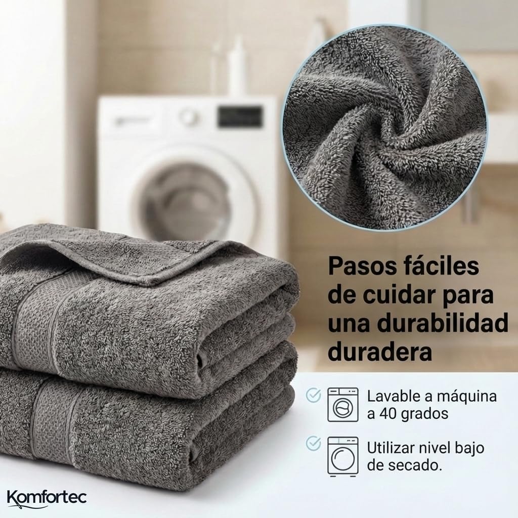 Komfortec Juego de 8 Toallas 100% Algodón – 4 Toallas de Baño 70 x 140 cm y 4 Toallas de Lavabo 50 x 100 cm – Juego de Toallas Suaves y Absorbentes – Antracita/Azul Marino