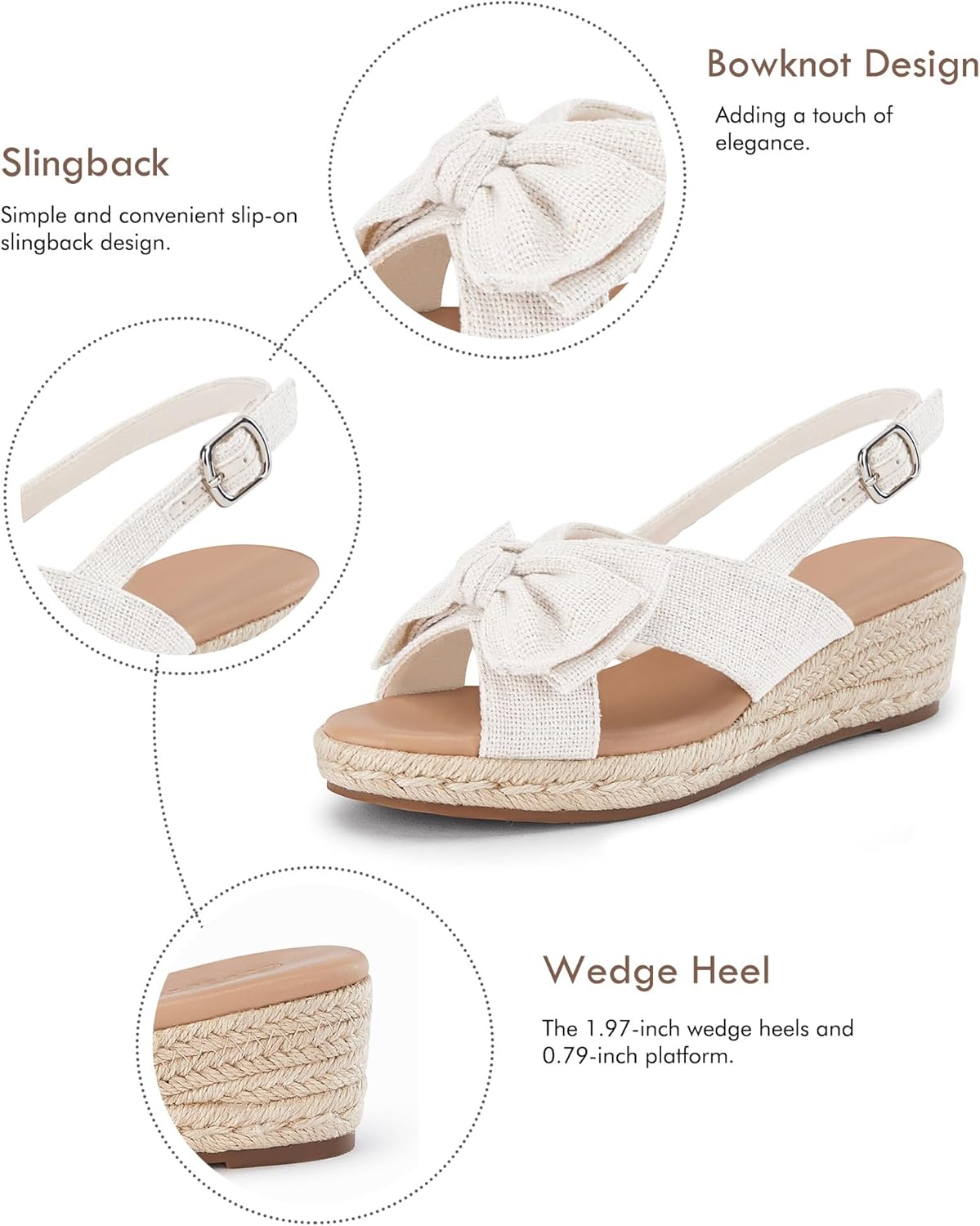Coutgo Women's Espadrille Wedge Sandals Open Toe Slingback Platform Bowknot Casual Dress Shoes - Image 5