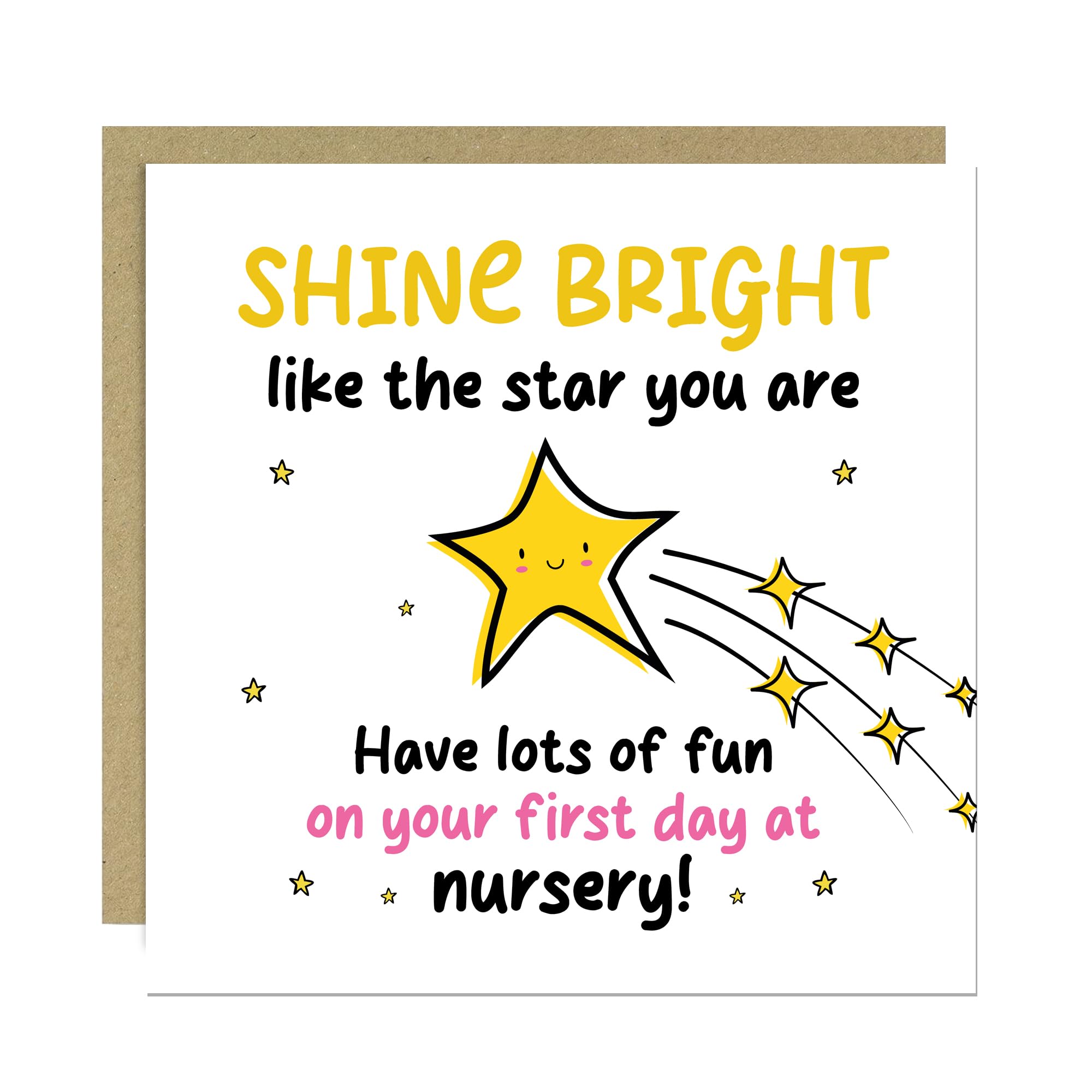 RED OCEAN Good Luck Nursery Card For Son Daughter With Kraft Envelope 1st Day At Nursery Card For Granddaughter Grandson Cute Star
